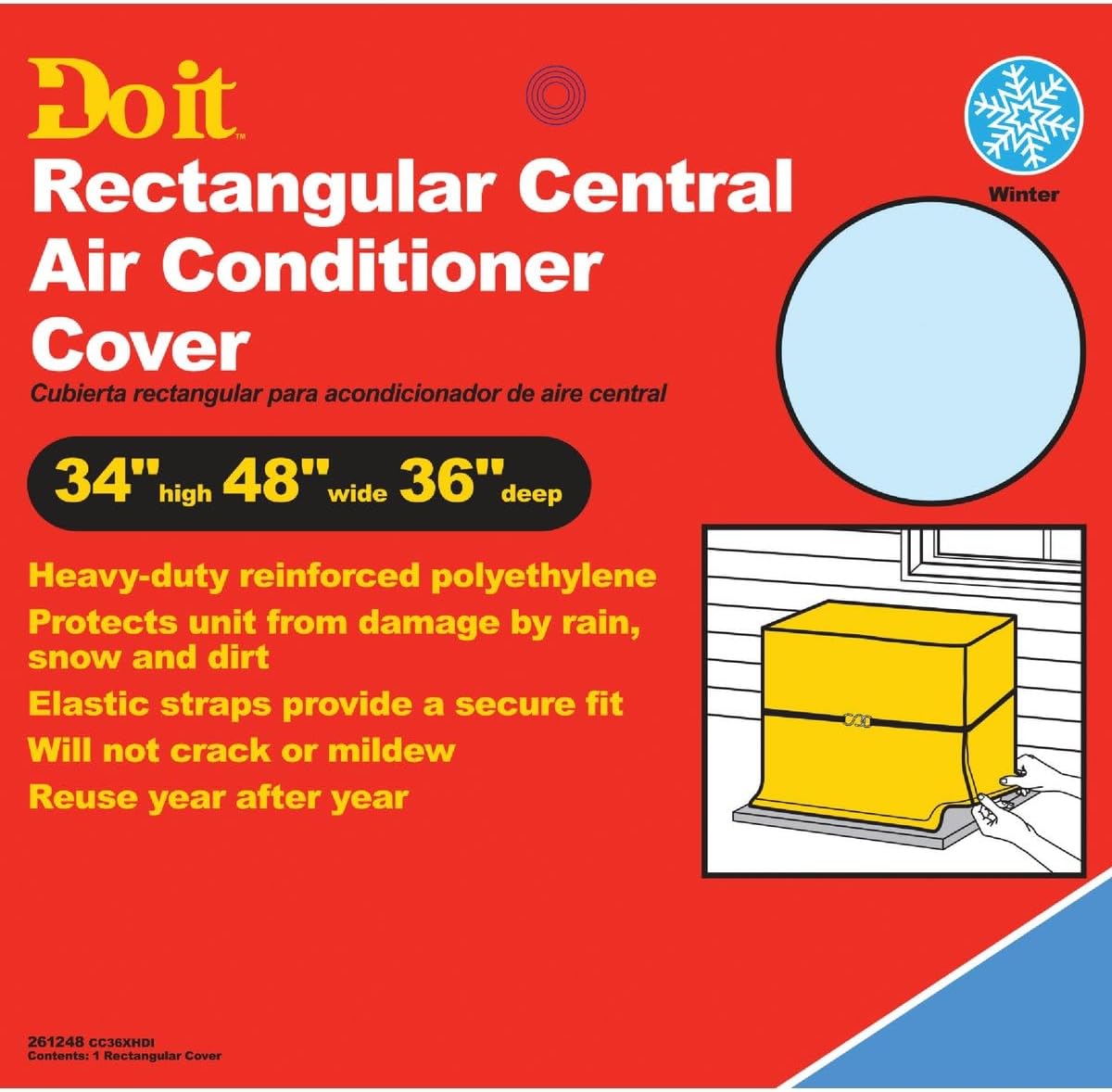Do it 48 In. x 34 In. x 36 In. Gray Polyethylene 9 mil Rectangular Central Air Conditioner Cover - 1 Each