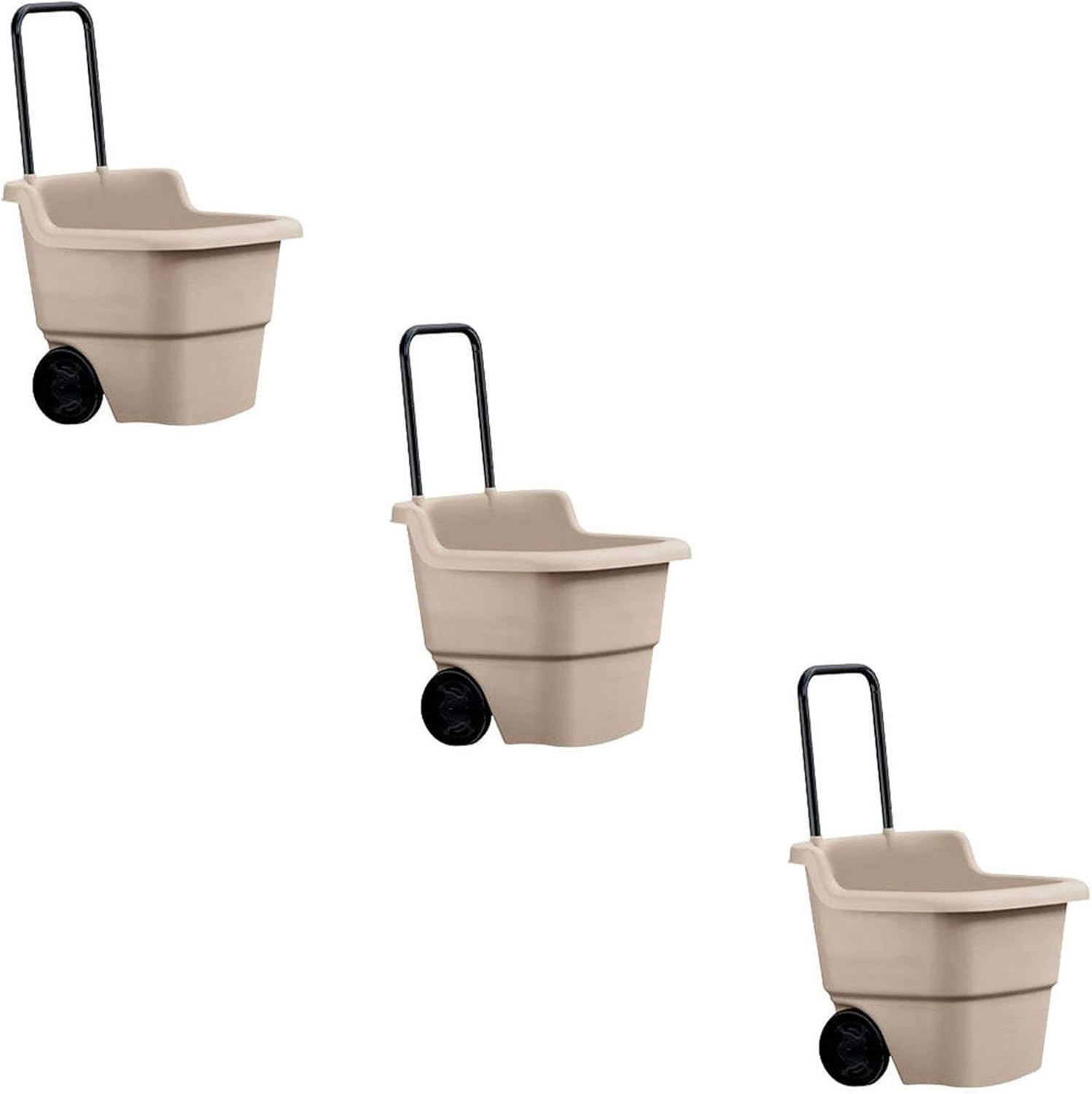 Suncast 15 Gallon Poly Multipurpose Rolling Lawn and Garden Cart, Taupe (3 Pack)