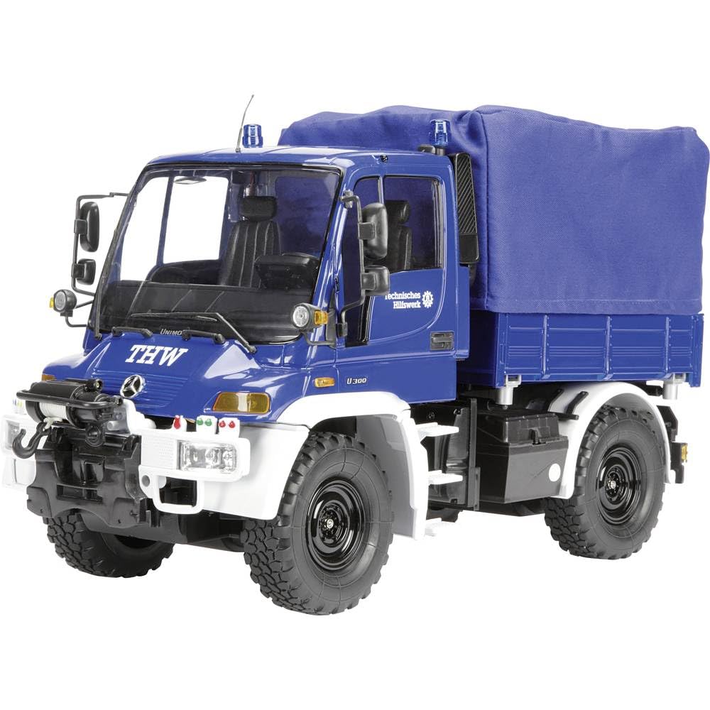 Carson 500907722 1:12 MB Unimog U300 THW 2.4G 100% RTR - Ferngesteuertes Fahrzeug, RC Fahrzeug, RC Unimog mit Funktionen, 100% Komplettset blau