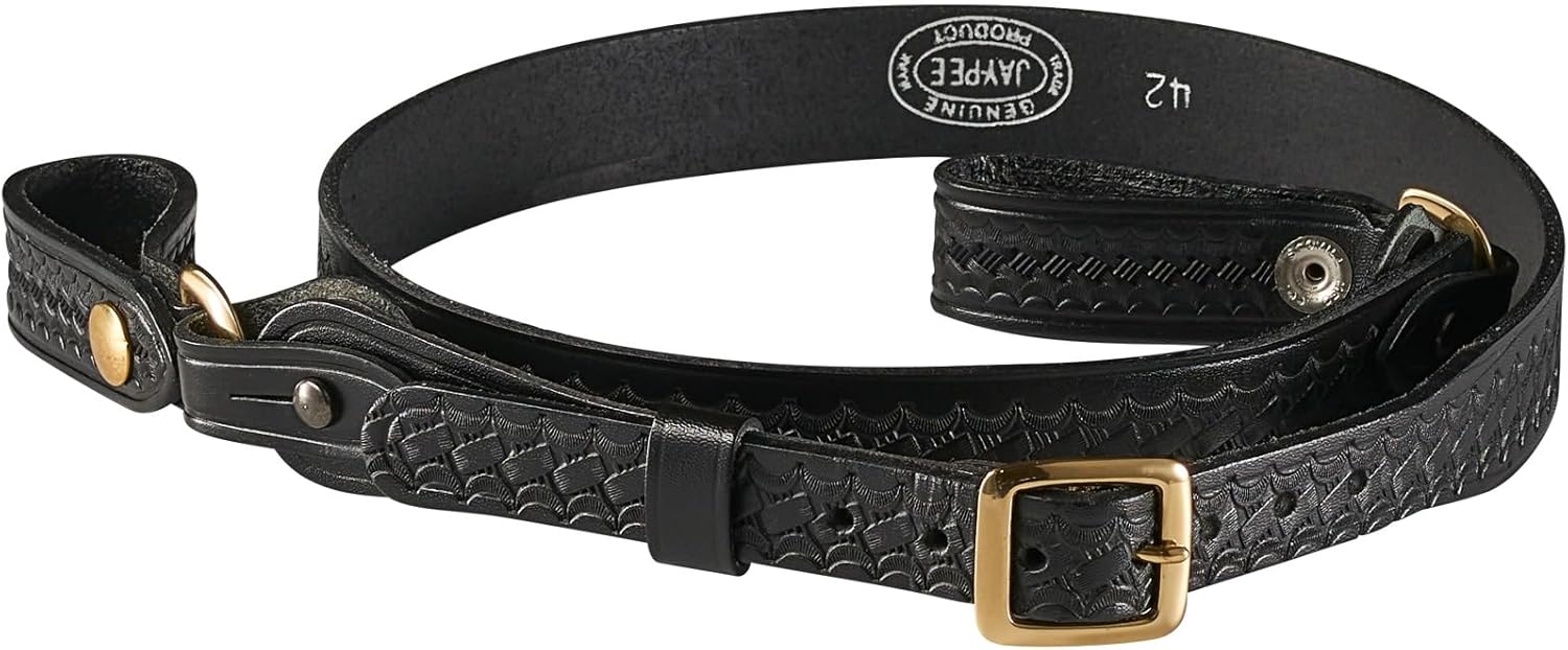JAY-PEE Sam Browne Shoulder Strap 1 1/4 inch Leather Cross Strap Includes 2 D-Rings that Connect to Duty Belt