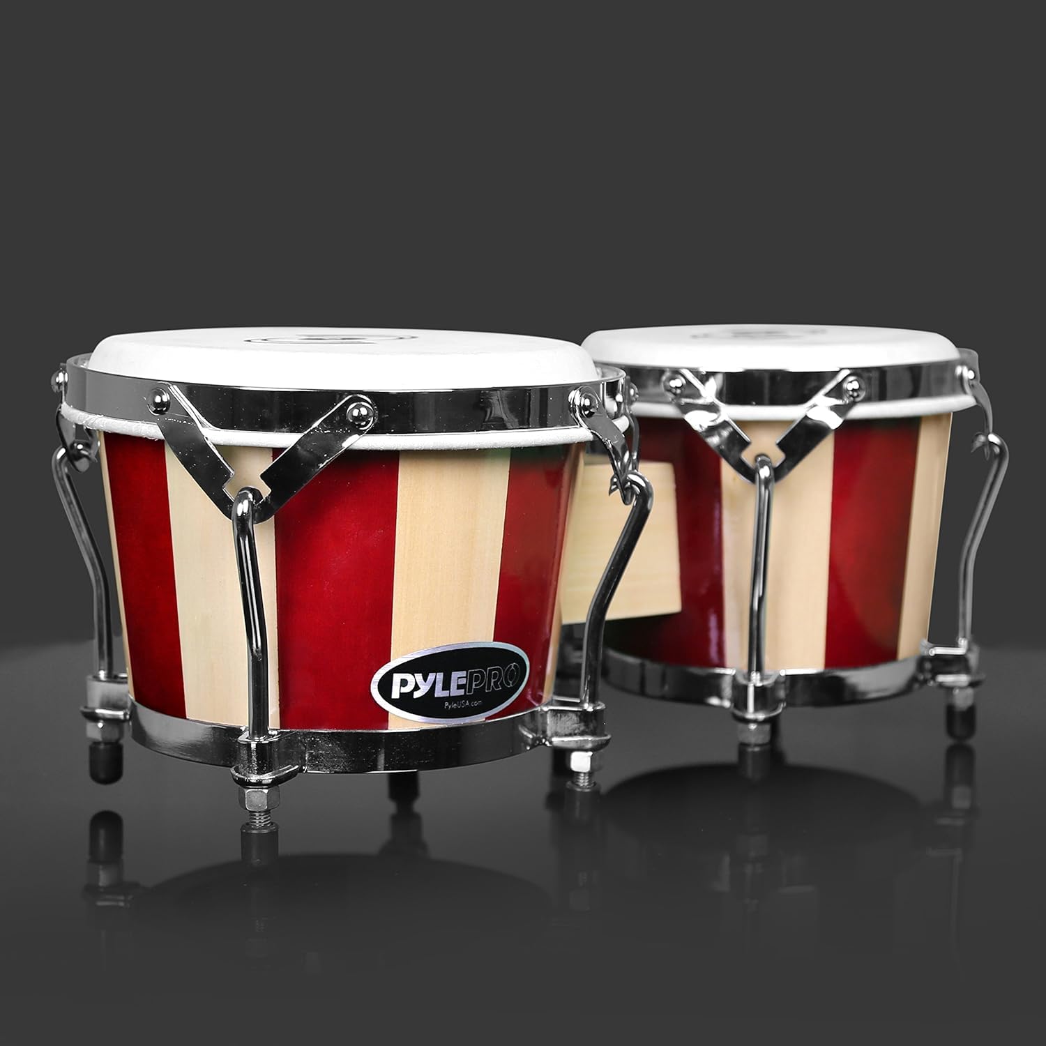 Pyle bongo conjunto, Par hecho de madera a mano, 6.5” x 7.5”, Percusion