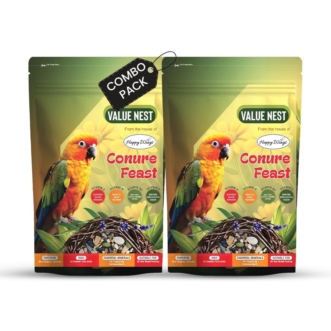 Happy Wings Value Nest Conure Feast Mix Seed for Green-Cheek, Nanday, Crimson-Bellied Conures - (500gm x 2) Pack | Premium Seed Blend | Complete Balanced Bird Food Mix | Bird Food for All Life Stages-image-17