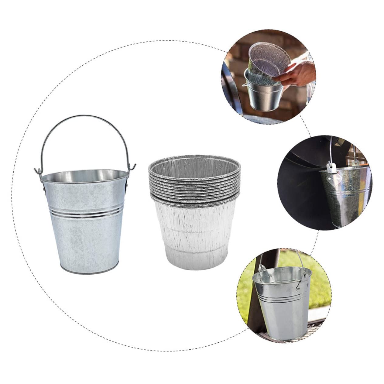 Abaodam 10pezzi Secchio Grasso per Barbecue Esterno con Bustine Monouso in Secchiello Gocciolante per Olio e Grasso Facile da Installare e Sostituire Portatile e Resistente per Pulizia