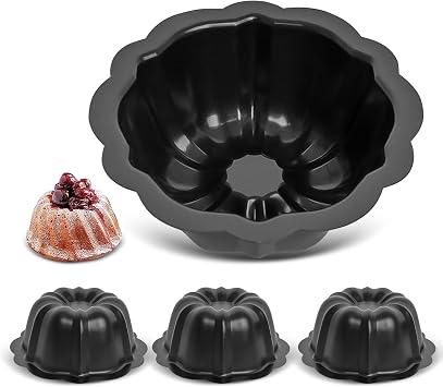 4 Pack 4 Inch Nonstick Mini Bundt Cake Pan Set, Carbon Steel Fluted Baking Molds for Muffins, Cupcakes, Brownies, and Puddings, Send Goods from Local Warehouse
