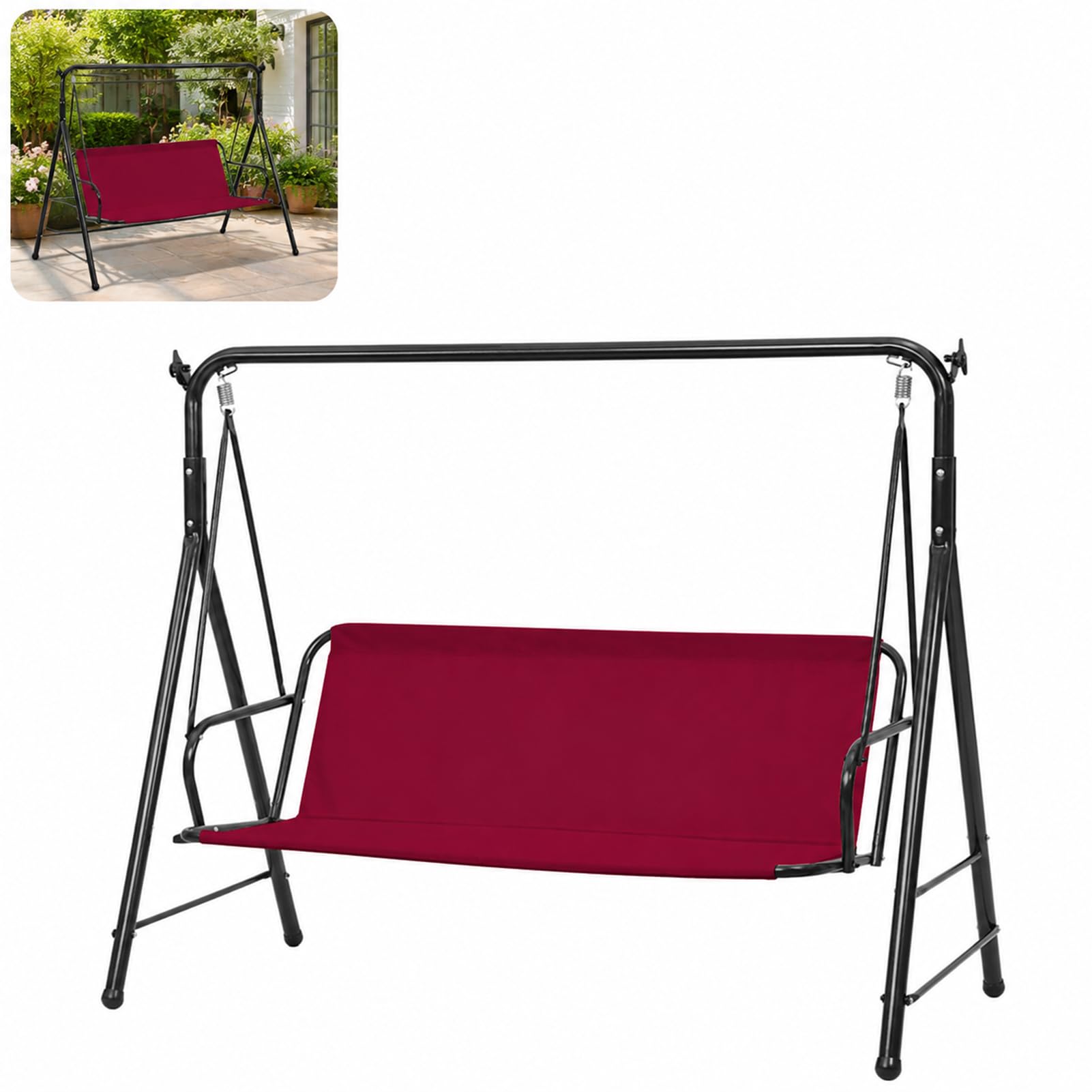 Porch Patio Swing Seat Cover Replacement, 600D Thicken Oxford Waterproof Replacement Fabric for Outdoor Garden Swing 2/3 Seater Chair (144 * 45 * 55cm,red)