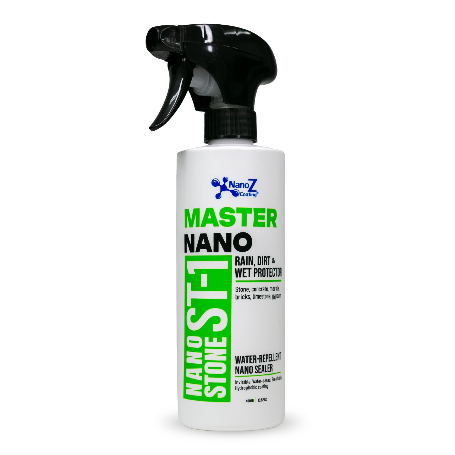 Nano Stone Sealer, Eco-Friendly Invisible Hydrophobic Water Repellent Coating for Concrete, Stone, Marble, Granit, Limestone, Cement. Green Label Certified (13.52 fl.oz)