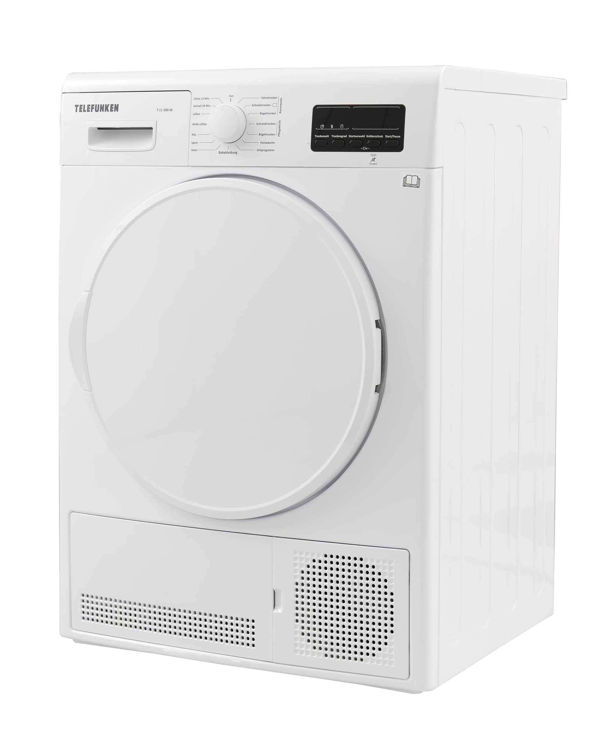 Telefunken T-11-300-W Kondenstrockner / 7kg Trockner mit 15 Programmen, Knitterschutz & reversierenden Trommelbewegungen, weiß