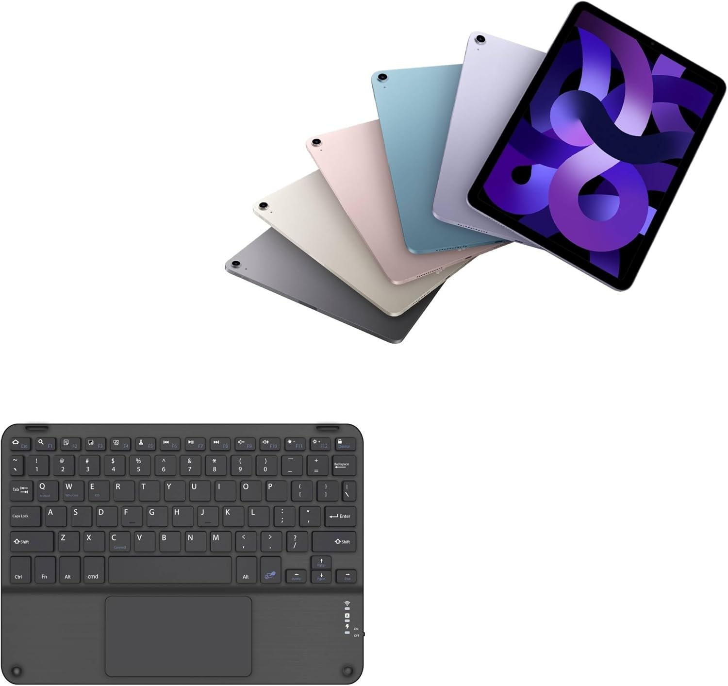 BoxWave Keyboard Compatible with Apple iPad Air (5th Gen 2022) - SlimKeys Bluetooth Keyboard with Trackpad, Portable Slim TouchPad - Jet Black