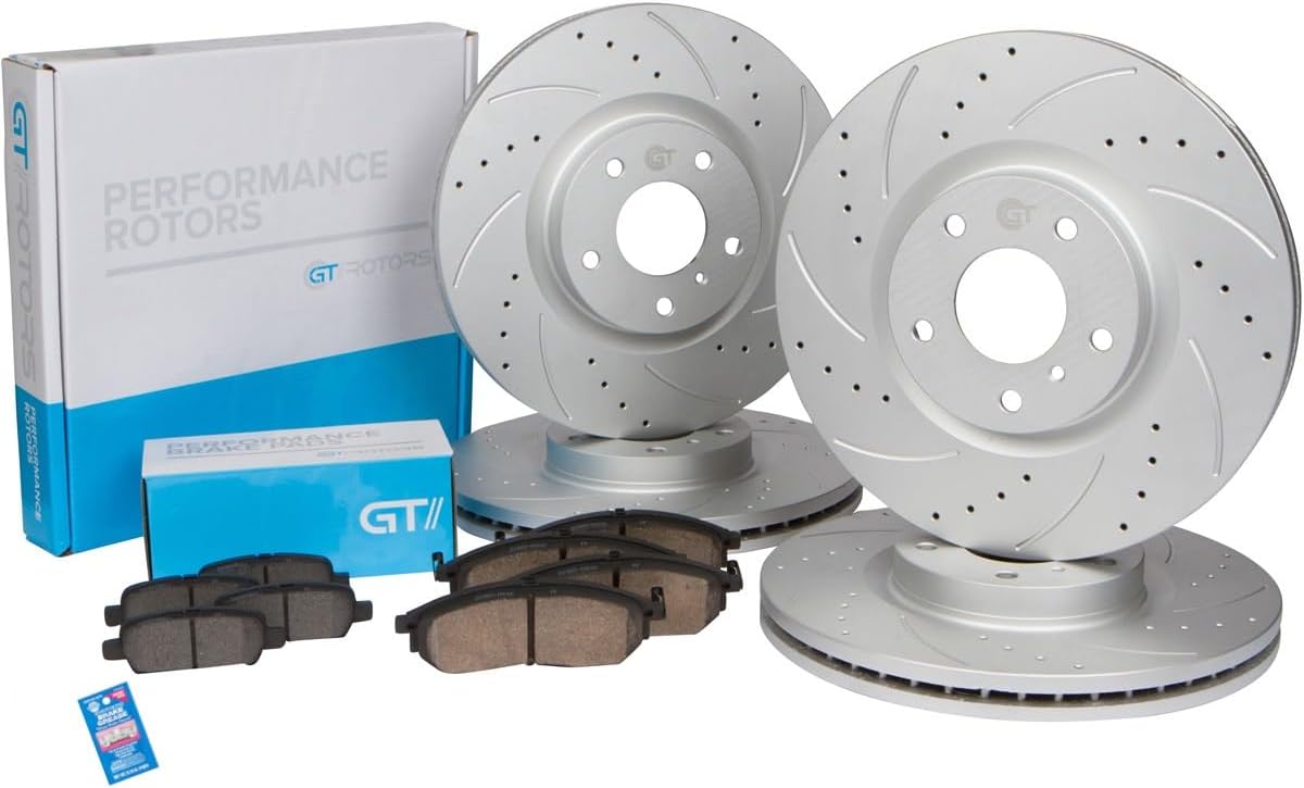 [Front Set] Geomet Series High Performance Slotted Drilled Brake Disc Rotors & Ceramic Pads for Hyundai Sonata 2010-2014 Kia Optima 2011-2015