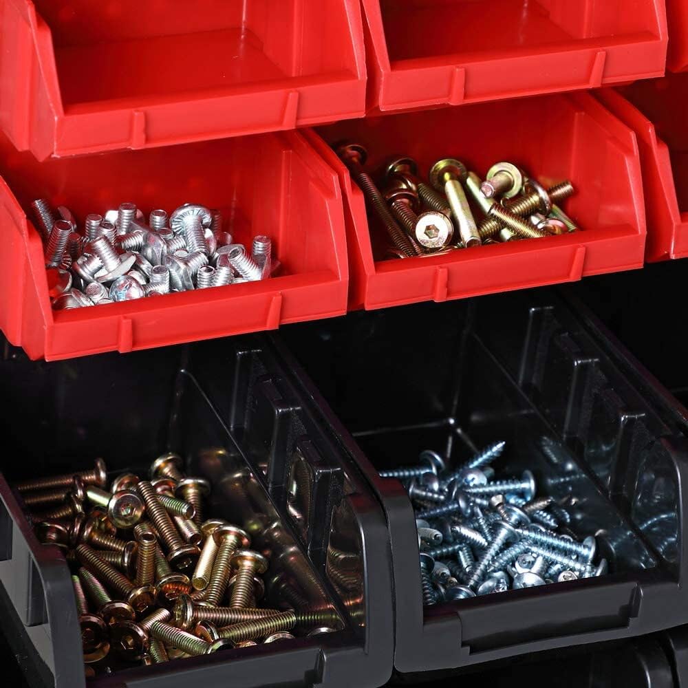 ORDER Werkstatt Lot de 30 boîtes empilables en rouge/noir, organiseur suspendu avec boîtes de tri, 64 x 2 x 38 cm, montage possible