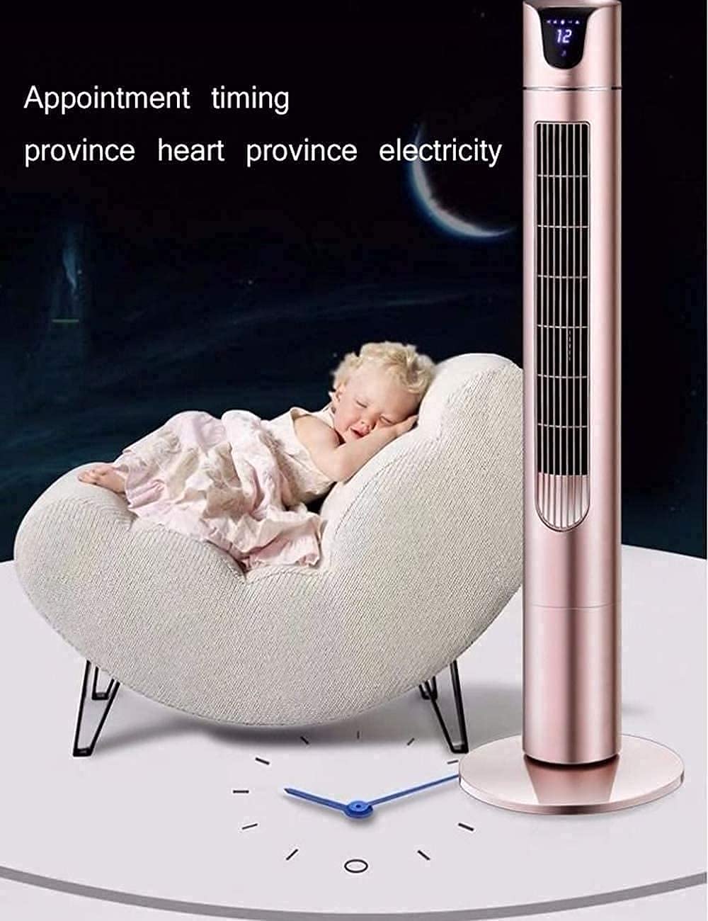 MU Home, biuro, timer 8 h, elektryczny cichy wentylator z diodami LED, 3 prędkości nawiewu, 3 tryby pracy, przenośny, do sypialni, wentylator wieżowy, bezblasiowy wentylator stojący, oscylujący