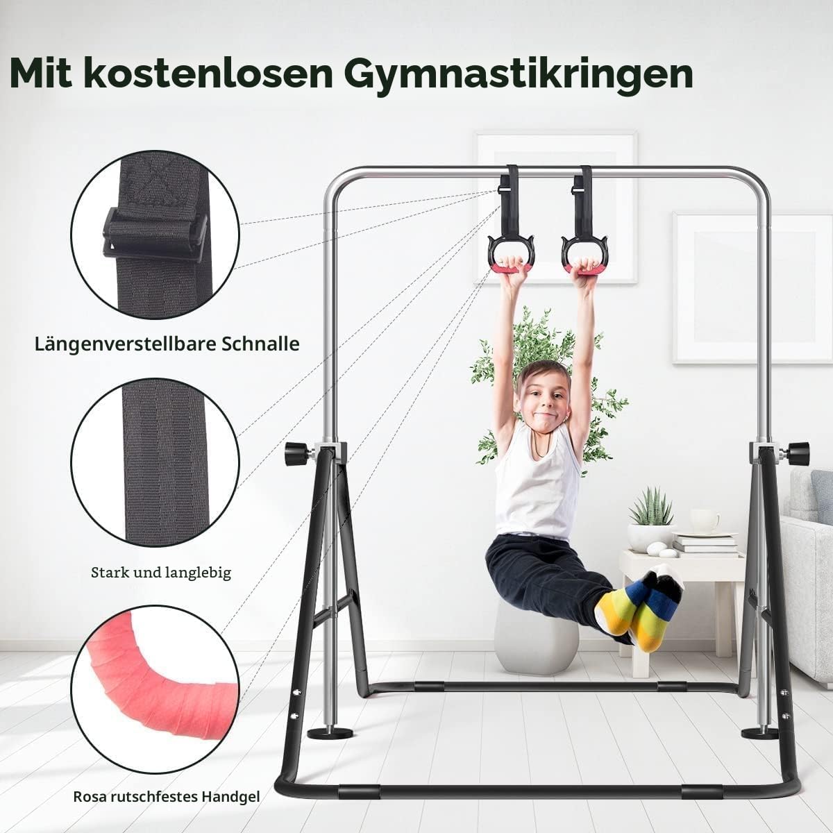 FBSPORT Gymnastikstange Kinder mit Verstellbarer Höhen und Turnen, Faltbarer Gymnastics Bars Turnreck Reckstange Outdoor Indoor, Erweiterbare Junior-Heimausrüstung Stangen für Kinderheimtraining