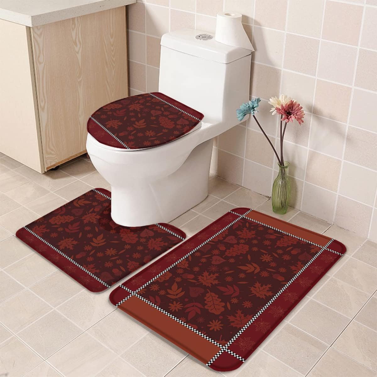 Bathroom Rugs Sets 3 Piece Bath Mat,Fall Maple Leaves