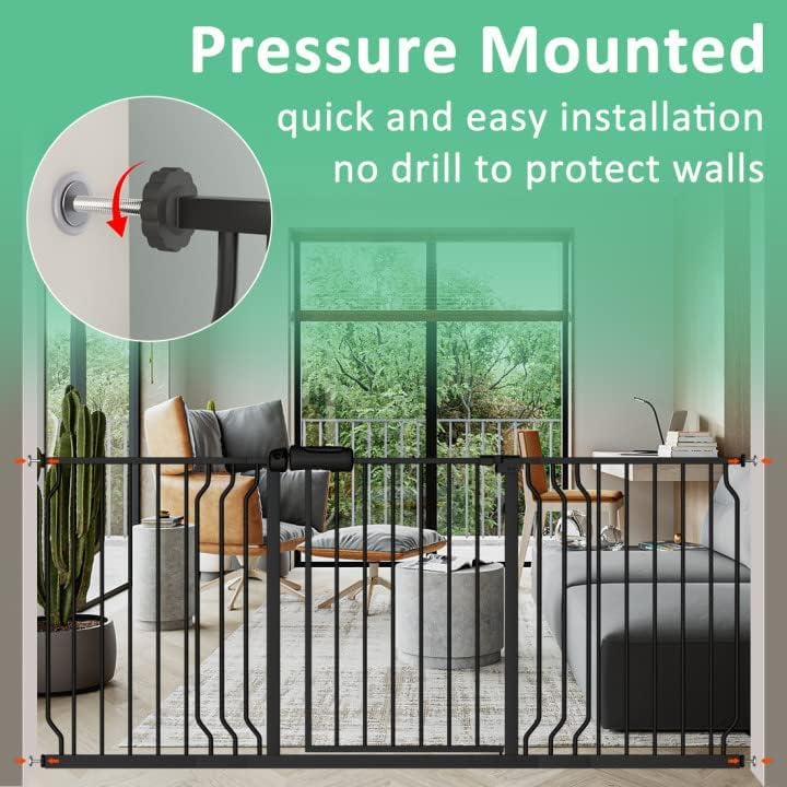 ALLAIBB Extra Wide Pressure Mounted Baby Gate Walk Through Child Kids Safety Toddler Tension Black Long Large Pet Dog Gates with Extension for doorways Kitchen (62.20-71.26"/158-181cm, Black) Black 62.20-71.26"/158-181cm