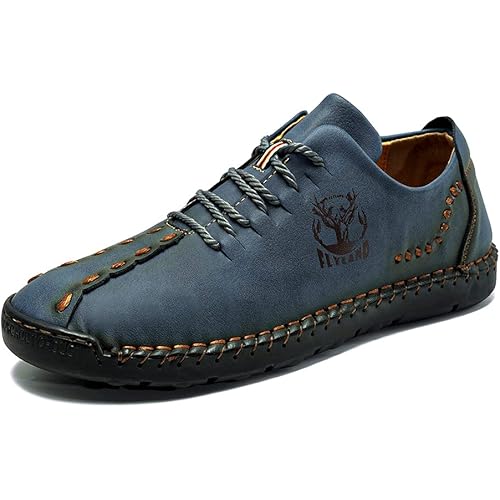 FLYLAND Men's Causal Loafers Leather Handmade Driving Oxford Flats Comfortable Walking Shoes Chukka Boots Business Work Office Shoes