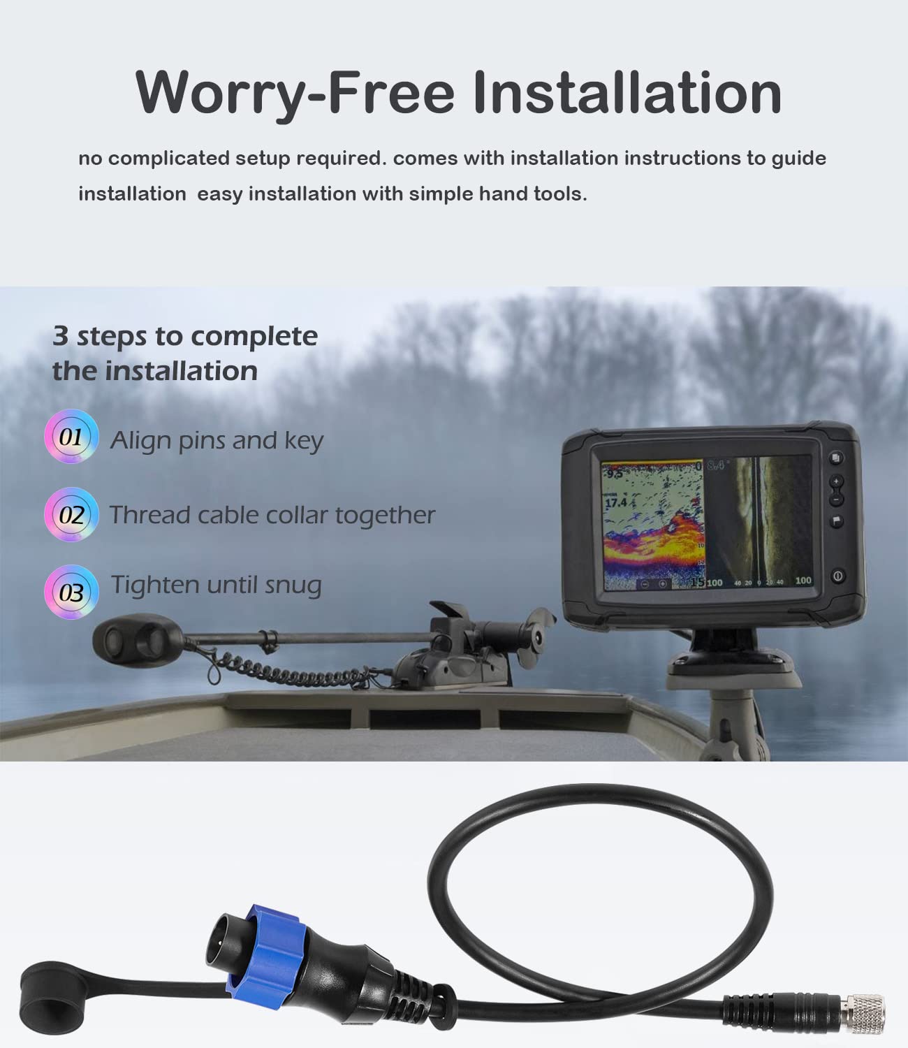 Yoursme MKR-US2-10 Câble Adaptateur Universel pour Sonar Lowrance Fish Finder Fonctionne sur Le transducteur US2 sur Moteur Minn Kota Trolling Remplace 1852060, MKR-US2-10, 29594