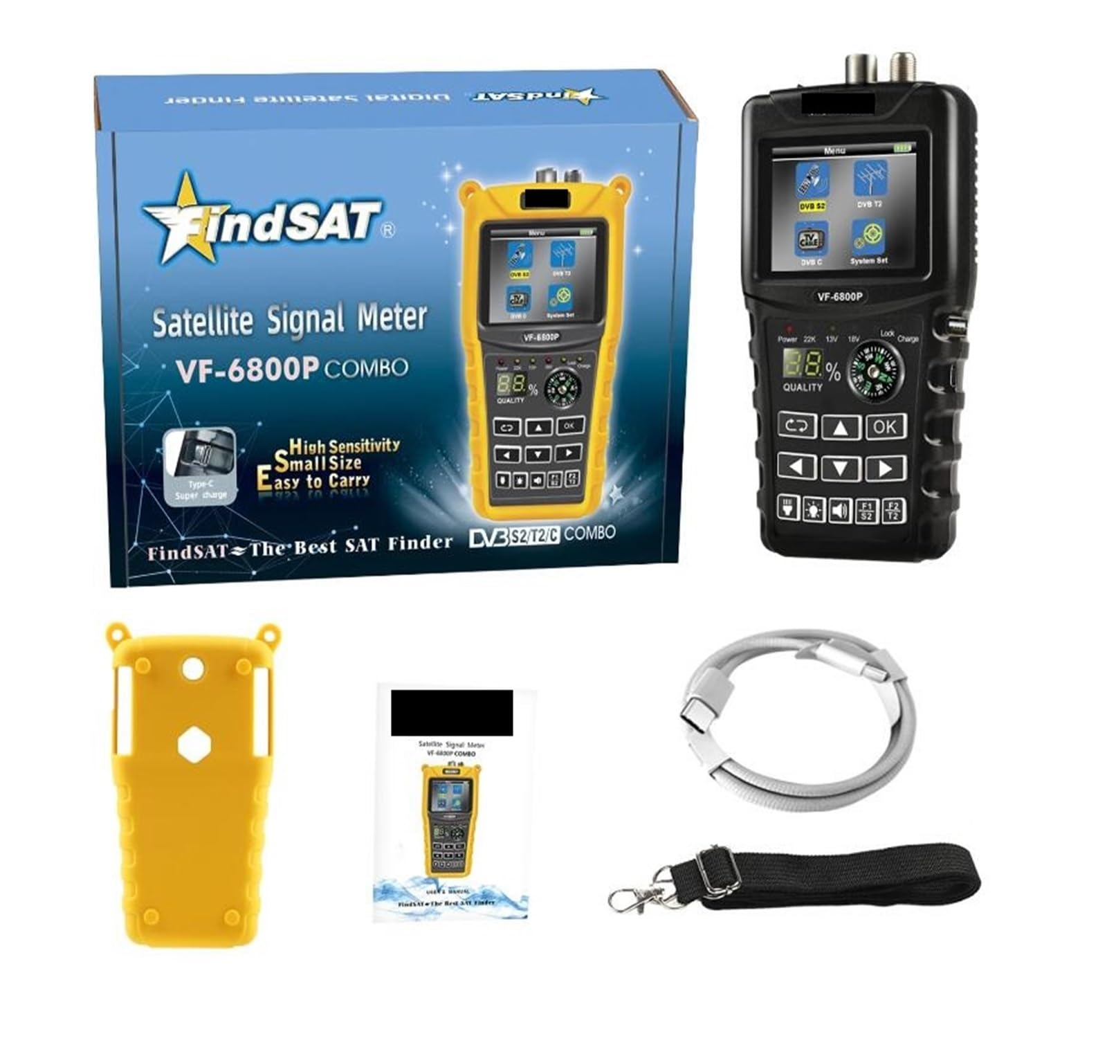 Satfinder Findsat VF-6800P VF 6800P DVB-S2 DVB-C DVB-T2 combo Misuratore satellitare V8 Finder Max vs SATLINK ST-5155 V10 Pro