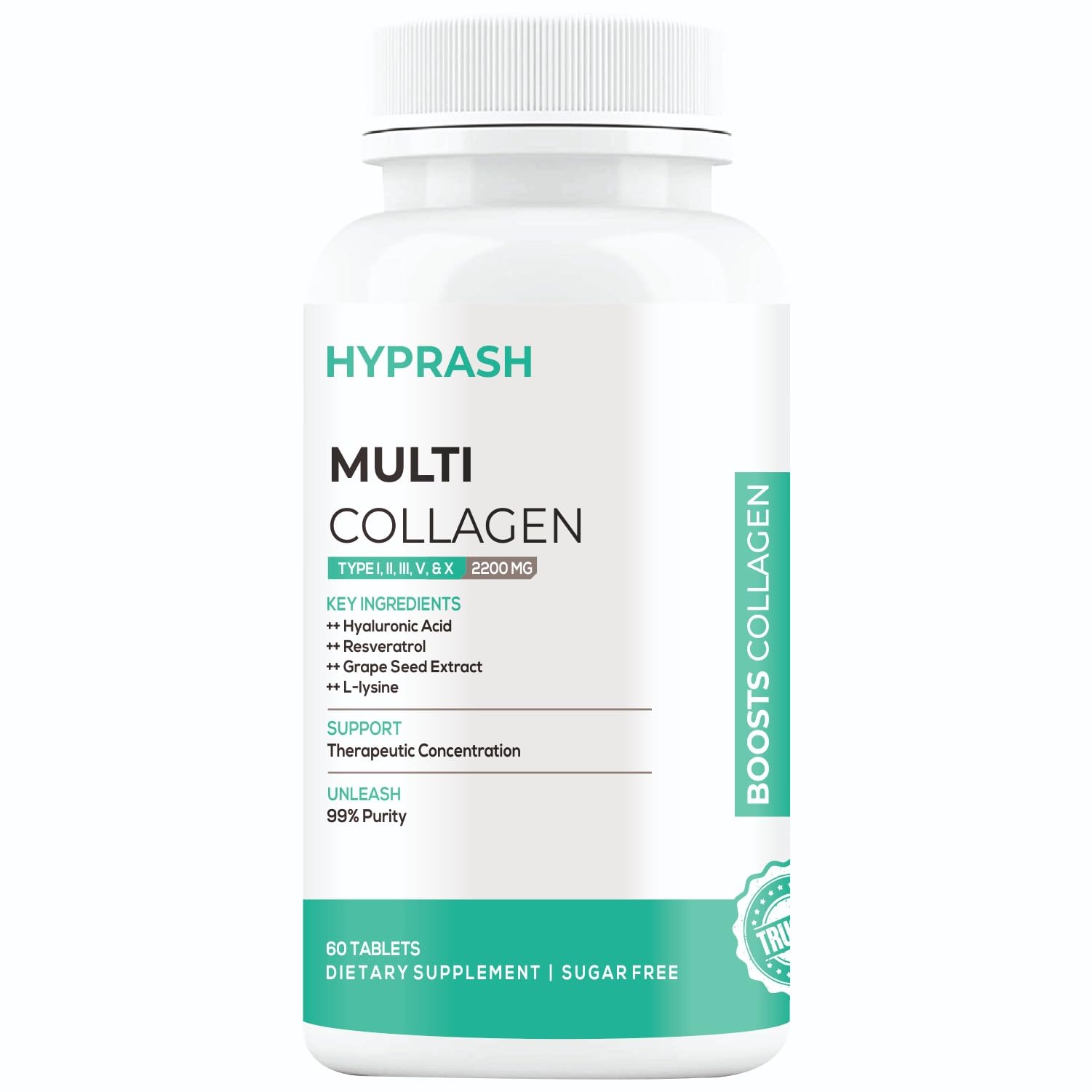 Multi Collagen Supplements for Glowing skin - Hydrolyzed Peptides (Type I, II, III, V, X) for Skin, Hair, and Joint Health 60 Tablets (Collagen)-image-10