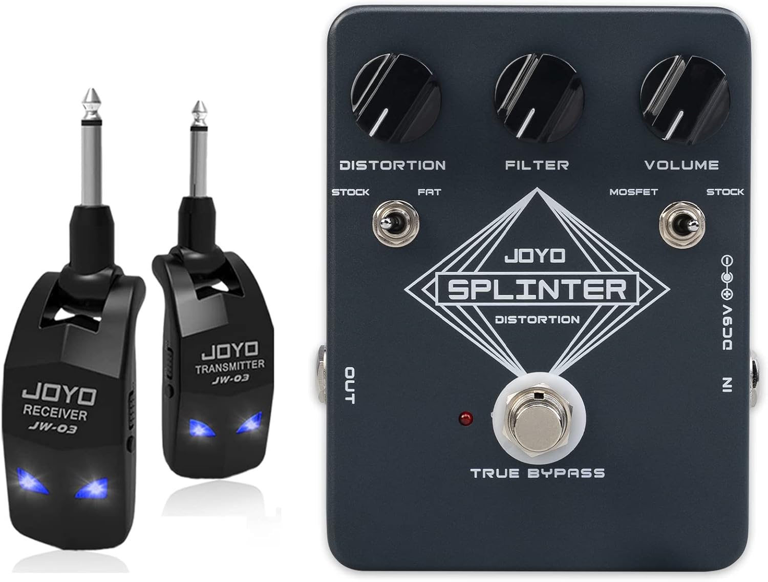 JOYO JW-03 Wireless Guitar Transmitter Receiver and JF-21 Distortion Guitar Effect Pedal
