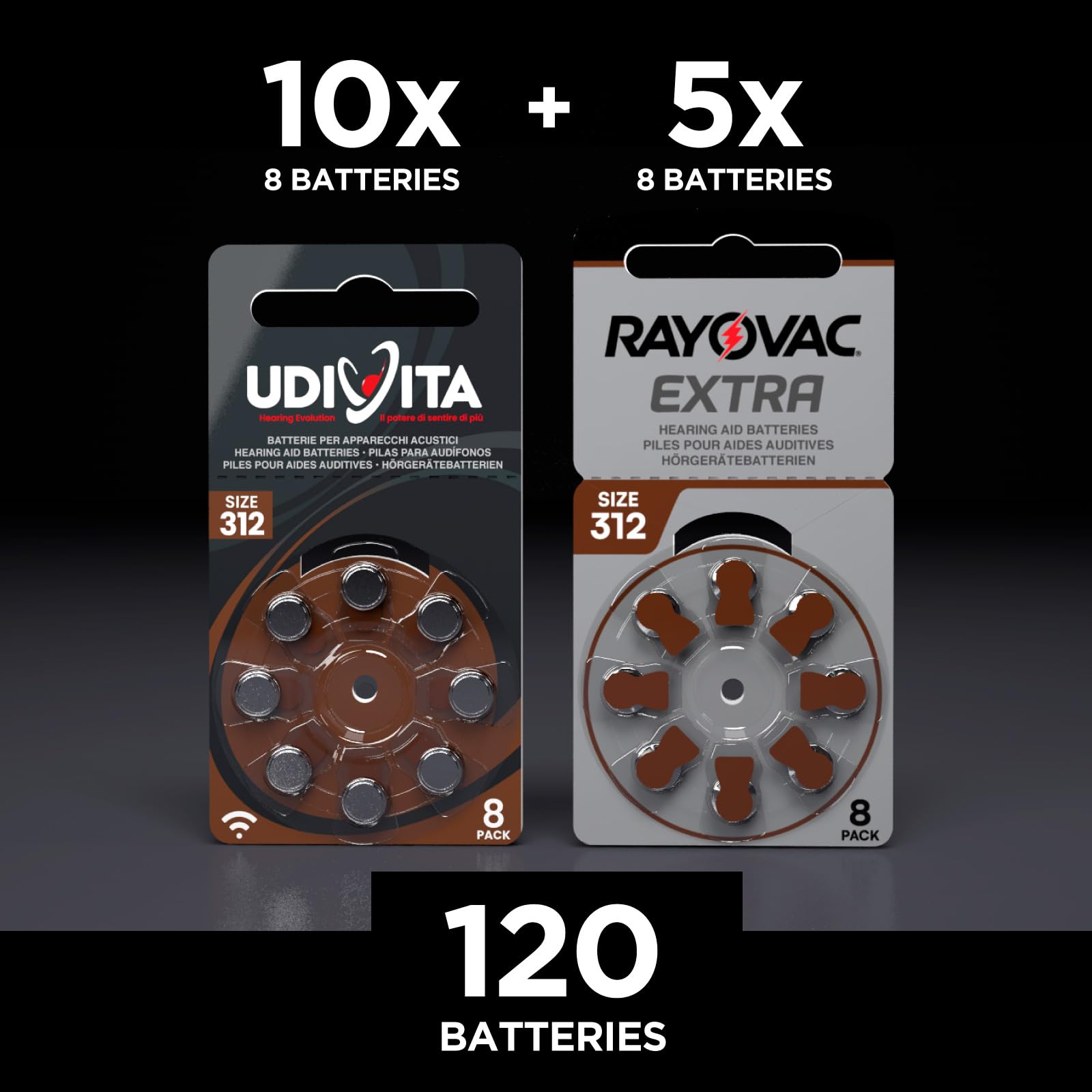 120 Pilas para audífonos tamaño 312 PR41 (marrón) Sound Fusion Technology Hearing Evolution – 120 Pilas: 80 Udivita + 40 Rayovac