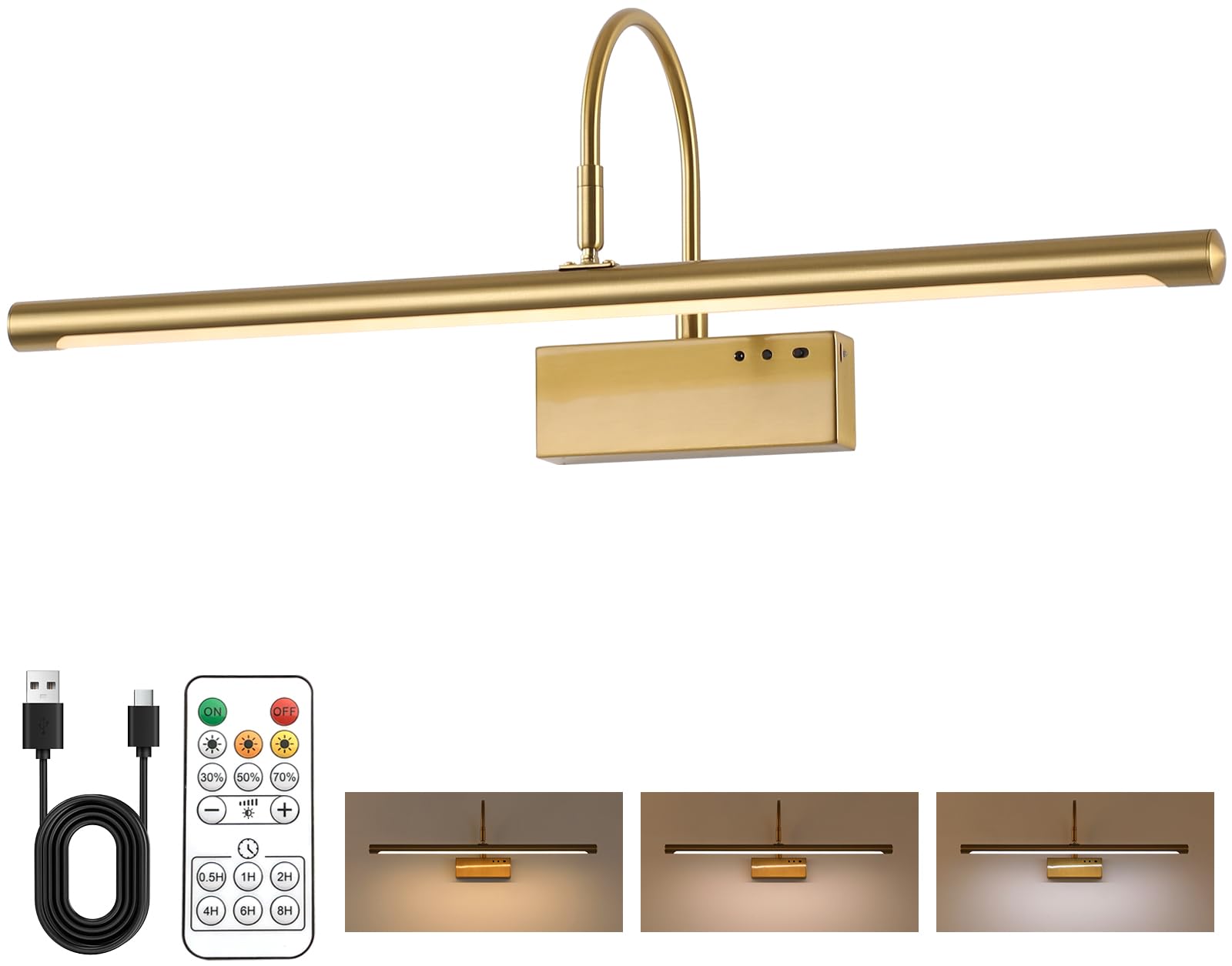 Photo 1 of DarHorz Battery Operated Picture Light with Remote, 24 inch Wireless Rechargeable Art Light with Timer, Dimmable 3CCT Gallery Lighting for Paintings, Portraits, and Canvas (Brass, 23.6inch)