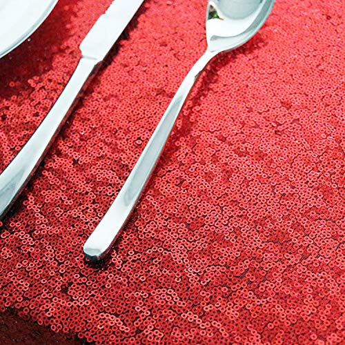 BLUETOP 5PCS Party Table Runners Red 72 Inch Sequin Table Runner, 20 Pieces Balloons, 2 Pieces White String for Birthday Wedding Party Celebration Activity Decorations