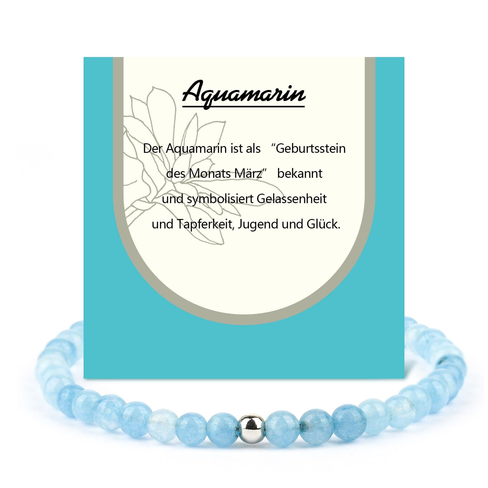 Echtes Aquamarin Armband - Naturstein Armband Damen mit 6mm Perlen, Verstellbar, Heilsteine Armband, Edelstein Schmuck, Chakra Armband, Talisman