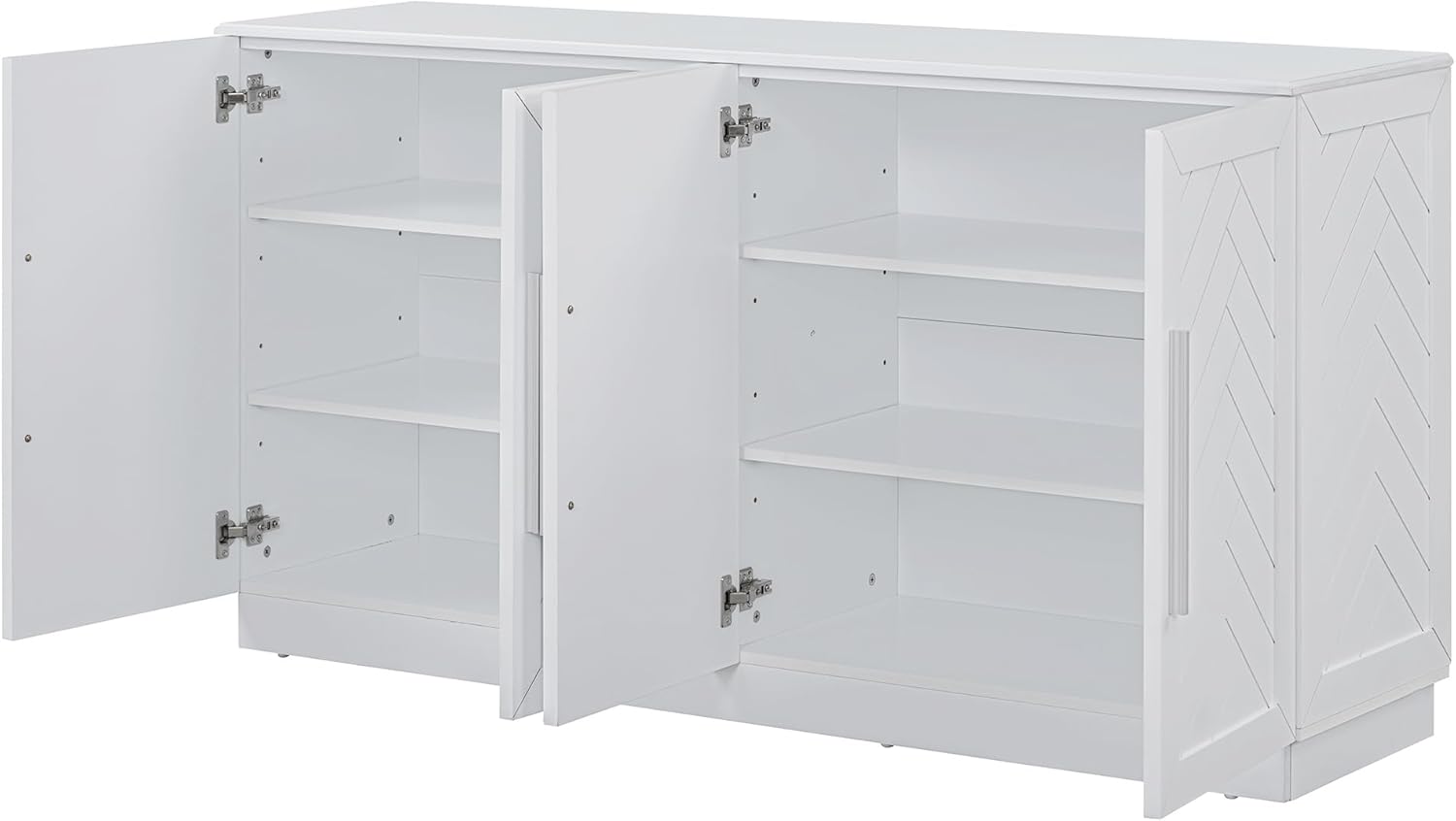 Harper & Bright Designs Storage Cabinet, Sideboard with 4 Doors Large Storage Space Buffet Cabinet with Adjustable Shelves and Silver Handles for Kitchen/Dining Room/Living Room, White