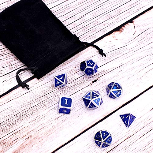 image for HESTYA 7 Pieces Metal Dices Set DND Game Polyhedral Solid Metal D&D Di