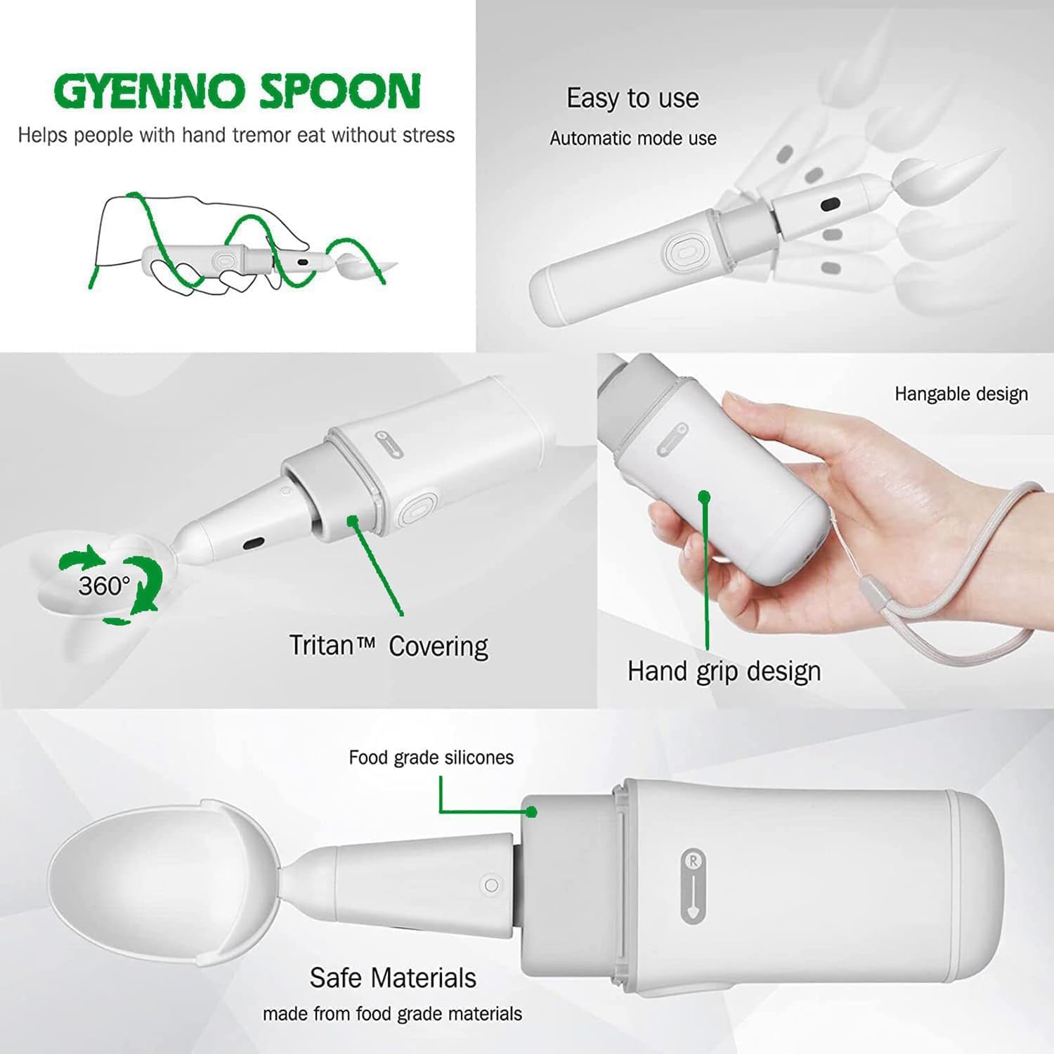 Cuchara para temblores de mano, cubiertos inteligentes automáticos para artritis, utensilio adaptativo para temblores esenciales y enfermedad de Parkinson