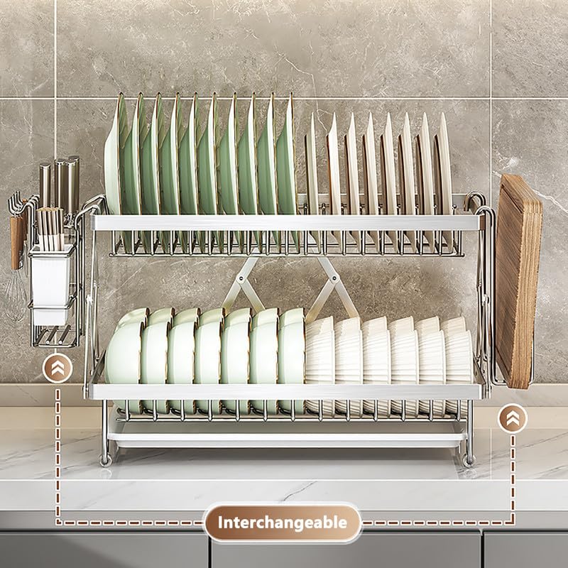 Escurreplatos, Organizador De Cocina De Doble Capa con Escurridor, Escurridor de Platos De Gran Capacidad Y Estante De Almacenamiento para Barras De Cocina