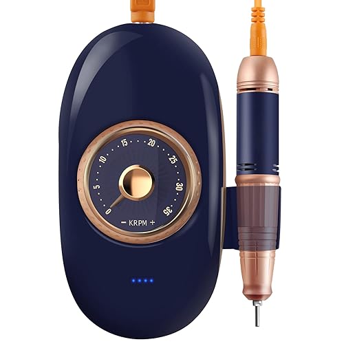 Miniatura 3 de Madenia - Taladro de uñas profesional recargable, estilo retro, portátil, 35000 RPM, lima E para uñas de gel acrílicas, herramientas de pulido de