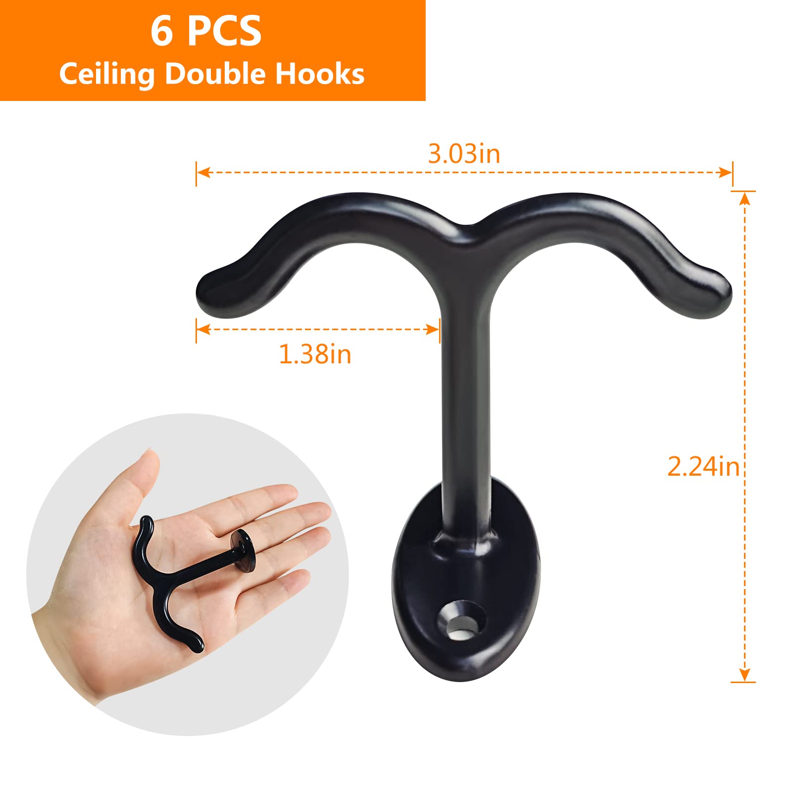 Zinc Alloy Double Prong Ceiling Hooks - Pack Of 6 For Hanging Towels, Robes, Clothes & Kitchen Utensils - View #8