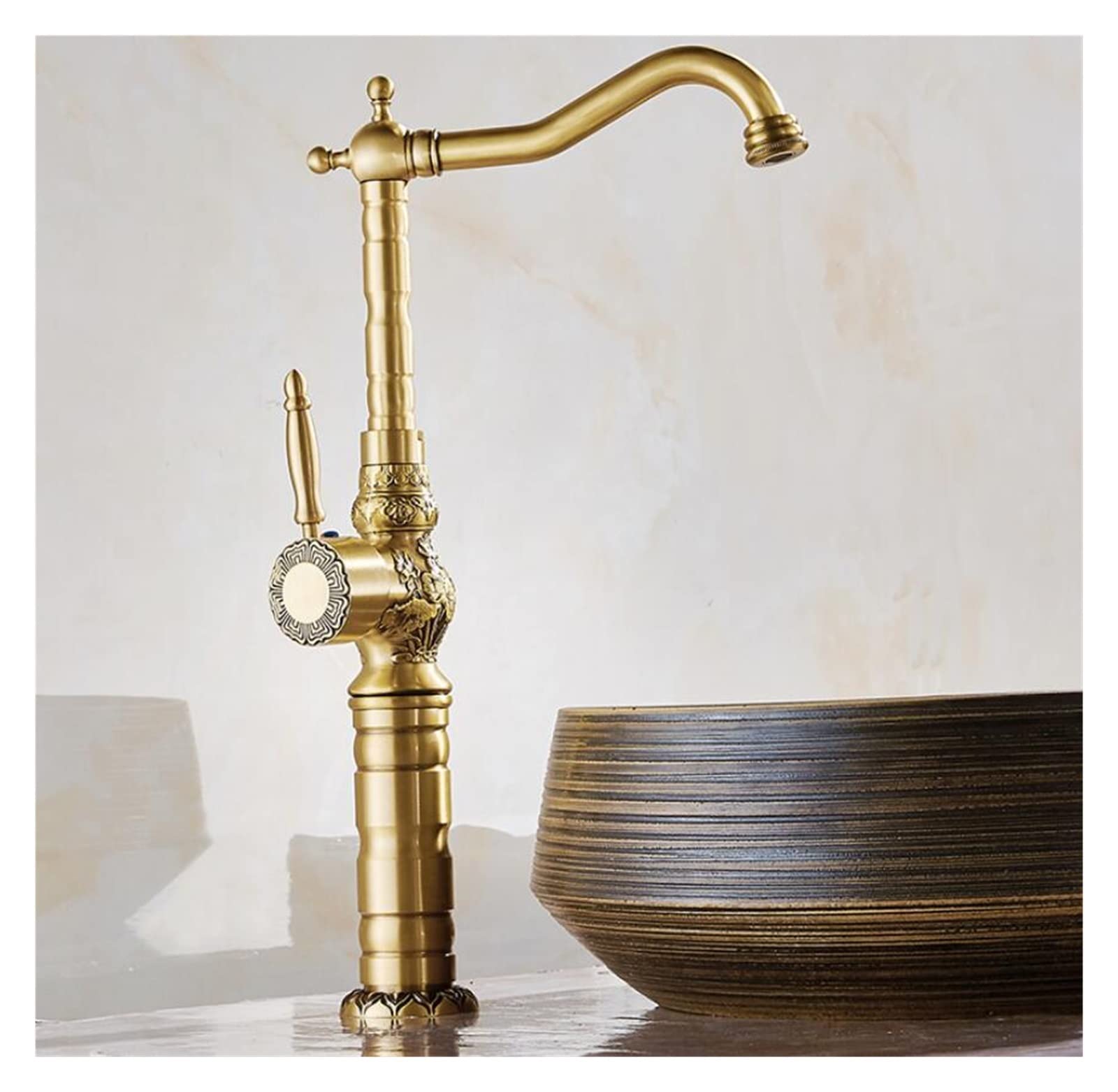 Robinet de lavabo en laiton antique pivotant à double poignée pour salle de bain