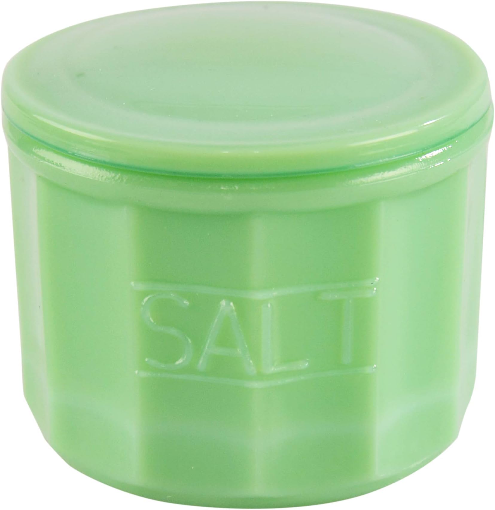 HOME-X Depression Style Jade Glass Salt Cellar with Lid, Retro Kitchen Decor, Wedding Gift - 3 1/2" H x 4" D