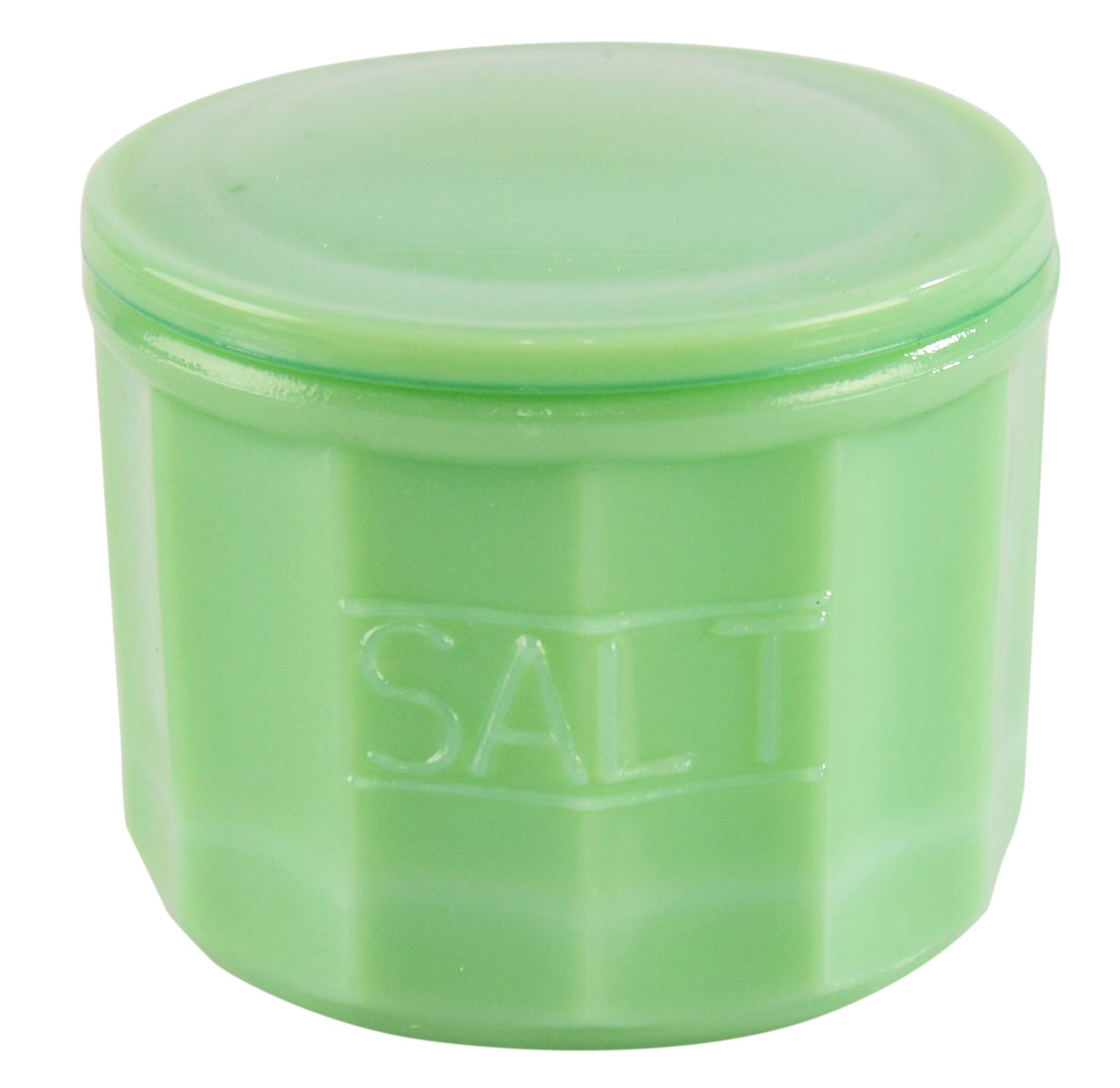 HOME-X Depression Style Jade Glass Salt Cellar with Lid, Retro Kitchen Decor, Wedding Gift - 3 1/2" H x 4" D