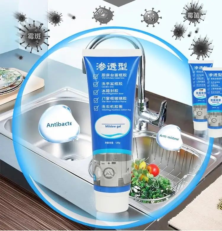 JHEPCOIN Mold Mildew Remover Gel Household Bathroom Cleaner for Bathroom Grout, Washing Machine Grout, Refrigerator Strips, Mold Cleaner Best for Home Sink, Kitchen, Showers (PACK OF 1, 120ML) 1