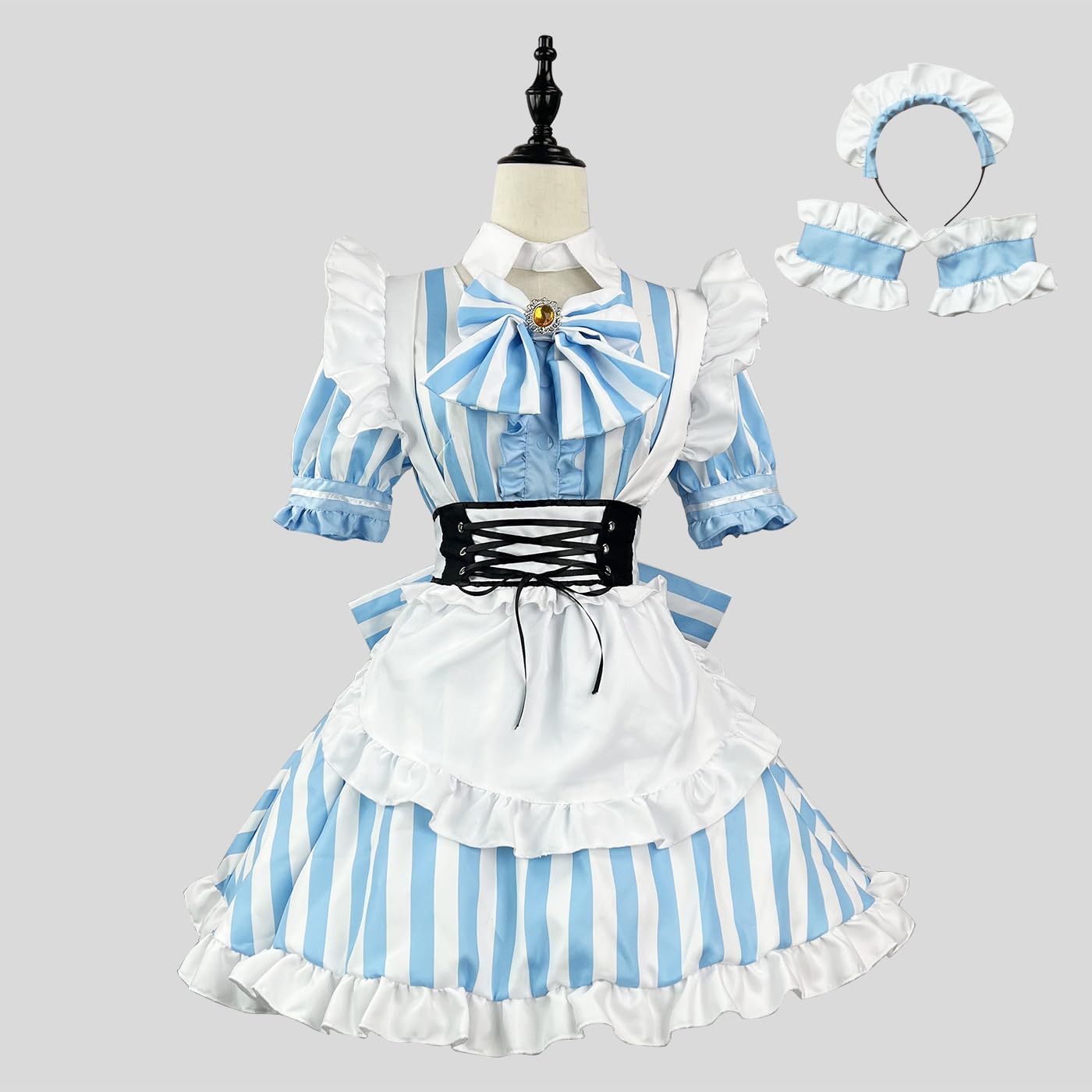Shirakami Fubuki kostium cosplay gra niebieskie paski sukienka pokojówka cosplay pełny zestaw Halloween Boże Narodzenie przyjęcie fantazyjne stroje