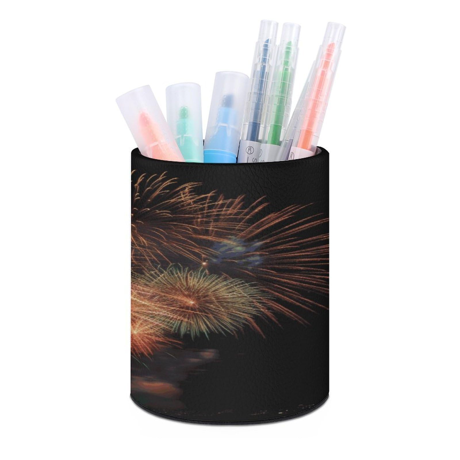 MUSM Fireworks Pen Holder Large Capacity Pen Holder Modern PU Pencil Holders Durable Waterproof Pens Cup for Home Office Desktop Organizer