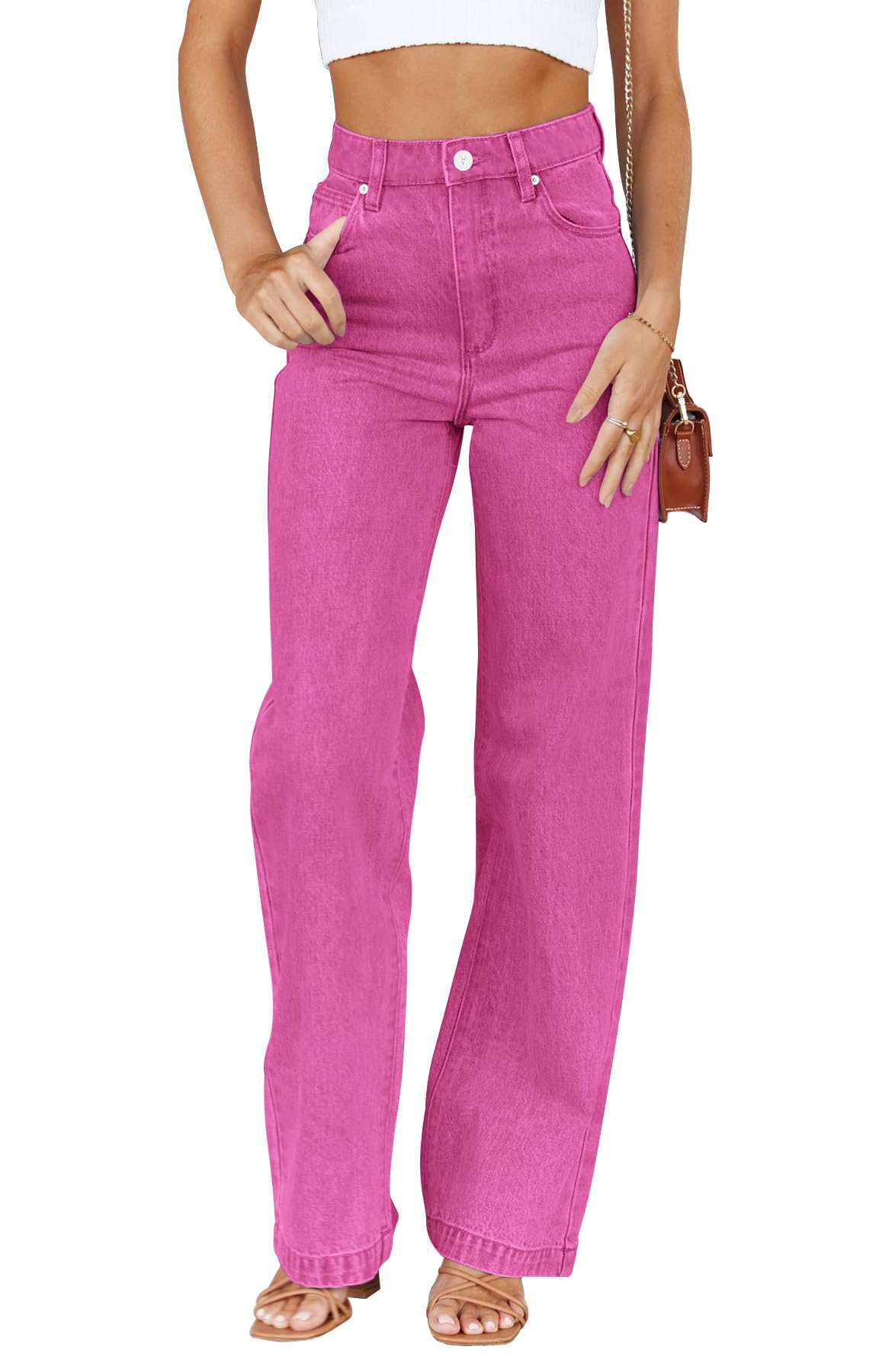 ETTELOWomens Jeans Mid Waisted Straight Leg Loose Stretchy Lightweight Tummy Control Trendy Jeans for Women 2024