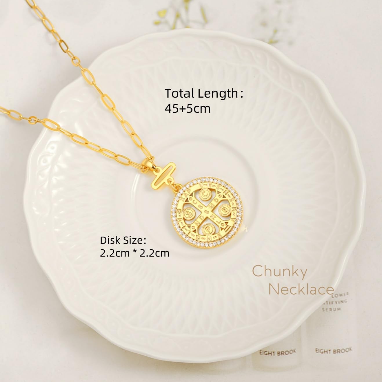 POTESSA 18K Gold Plated Pendant Necklace Medallion Coin Heart Y Shaped Chain Toggle Necklace for Women Jewelry - Image 4