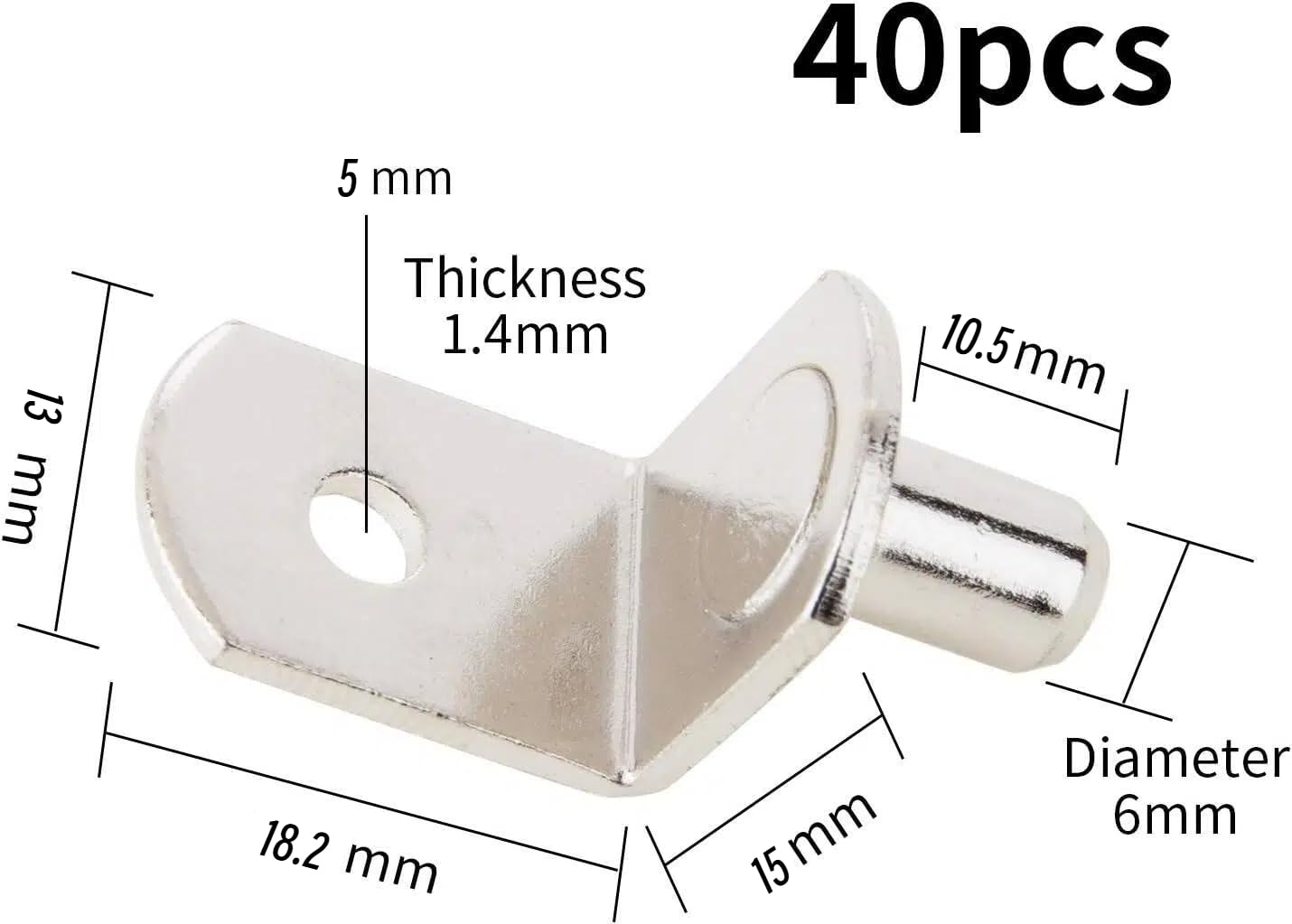 40 pinzas de metal en forma de L para estante de gabinete con agujero de 6 mm chapado en níquel para armario de cocina, estantería, soporte de muebles