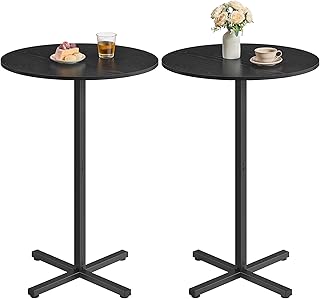 VASAGLE Round Cocktail Table, Set of 2, High Top Bar Pub Table with Metal Frame and Cross Base, for 2-3 People, Modern, Easy to Assemble, 23.6 x 41.1 Inches, Ebony Black ULBT361B01-2J