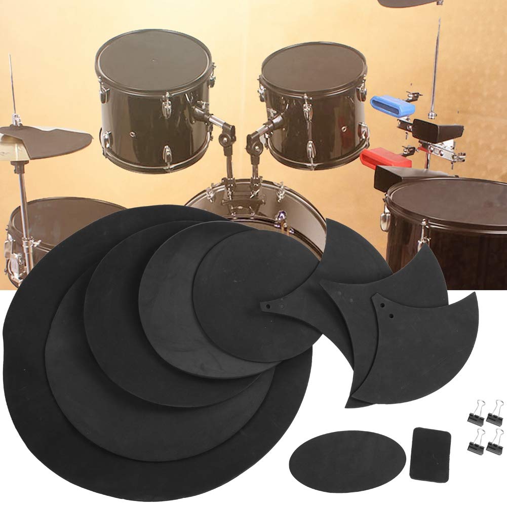 Generic EBR Material Drum Mute Pad 14 Uds Juego de Almohadillas de Práctica de Batería Silenciador de Batería para Práctica de Estudiantes de