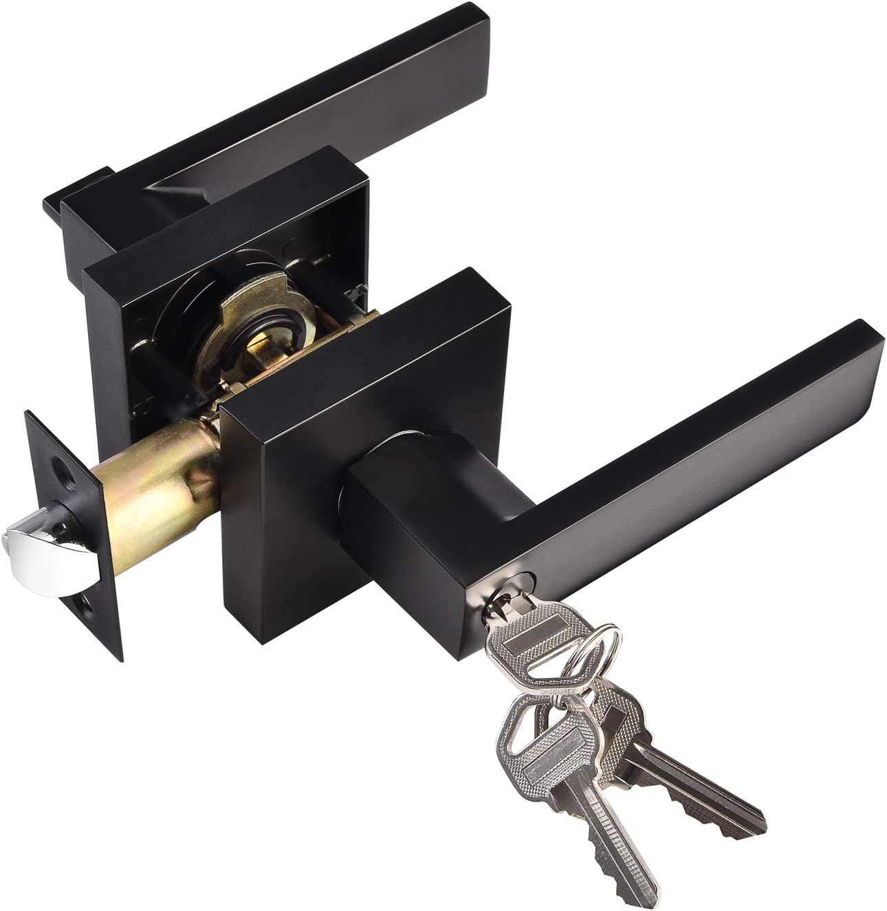 6 Pack Matte Black Door Handle with Lock and Keyed Entry Door Lock/Door Lever Front Door Leverset Lockset,Keyed Alike/Combo Keys , Left Hand Door or Right Hand Door