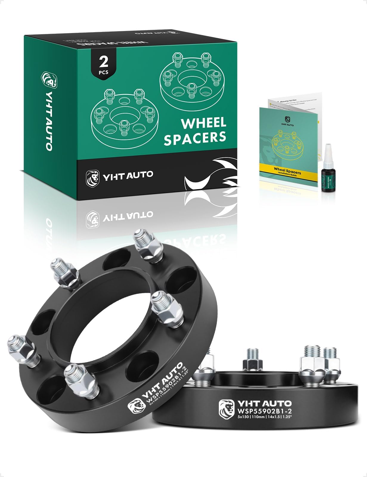 YHTAUTO 5x150mm Hub Centric Wheel Spacers 1.25 inch Compatible with Toyota, Lexus Models, Tundra, Sequoia, LX570, Land Cruiser, Tire Spacers w/ M14x1.5 & 12.9 Studs, 110mm Hub Bore 5 Lug 2PCS Black