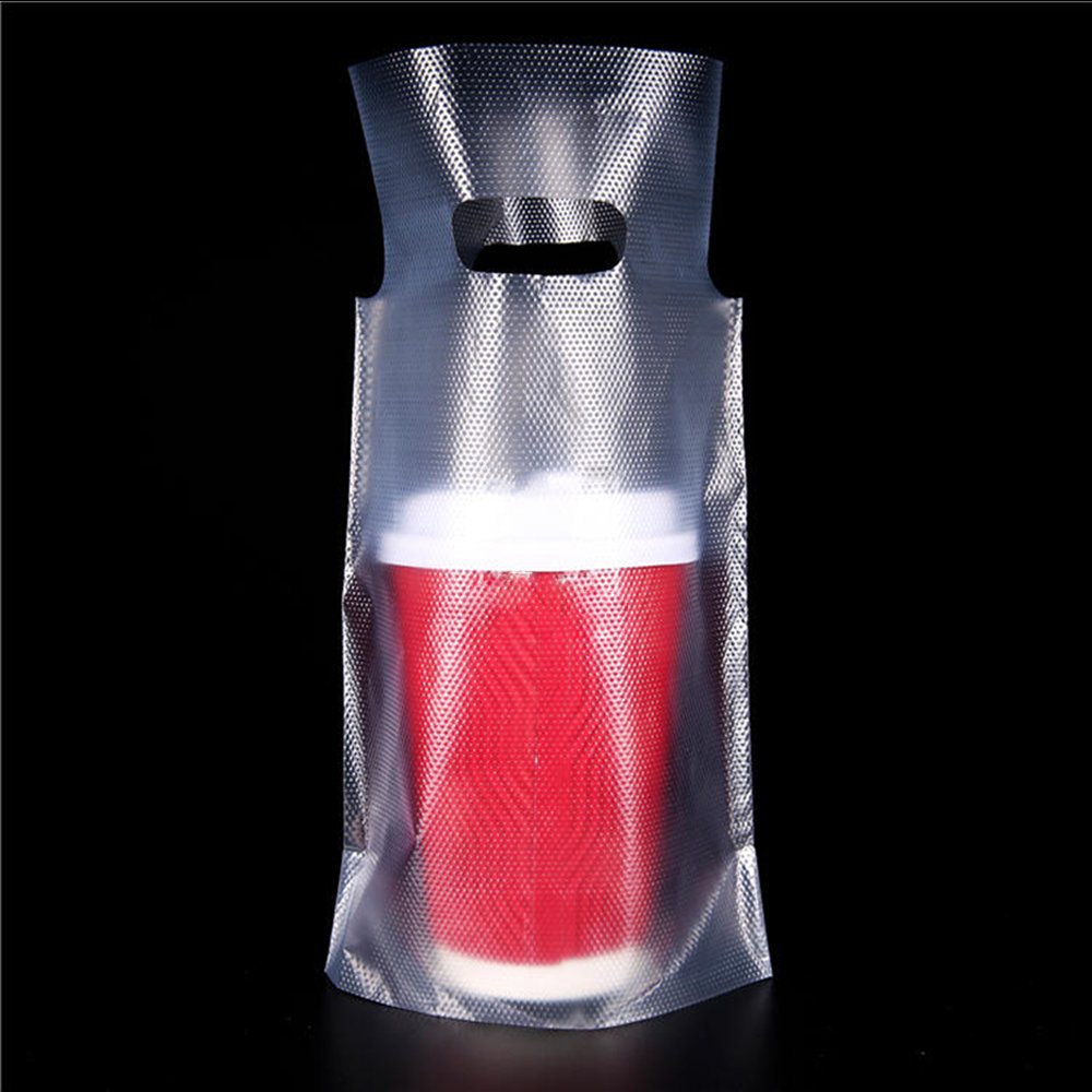 500Pieces Single Drink Cup Holder Plastic Bags for Milk Juice Water Coffee Portable Carrier Clear Ploy Package Pouches with Hanging Hole Beverage Containers 16x24cm