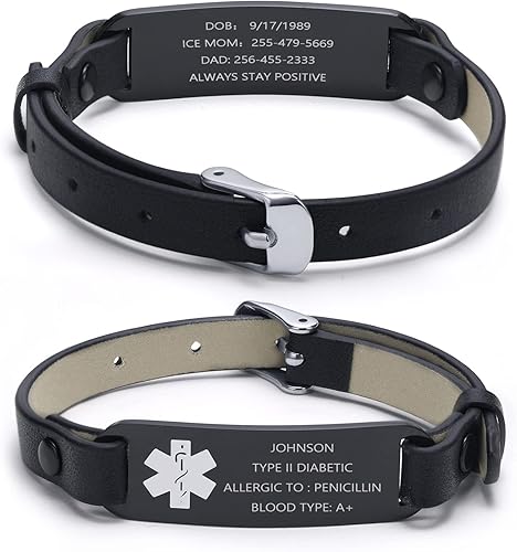 MEALGUET Pulsera de identificación médica para mujer pulsera de alerta médica de acero inoxidable con grabado gratuito