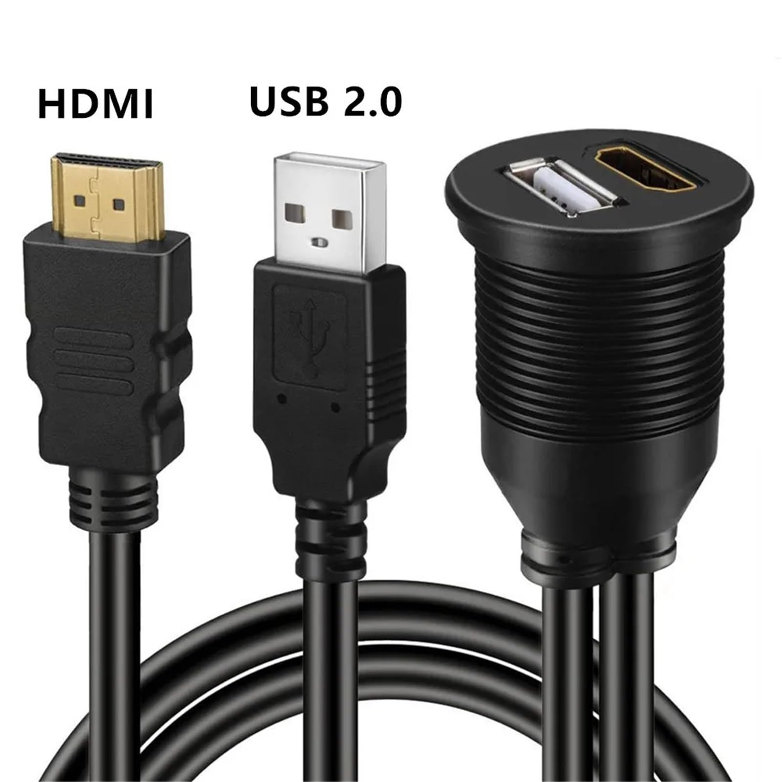 1M 2M Car Boat Dash Flush Mount USB 3.0 A męski na żeński + HDMI - kompatybilny z przewodem przedłużającym kabel do montażu ołowiu (2 m, HDMI)