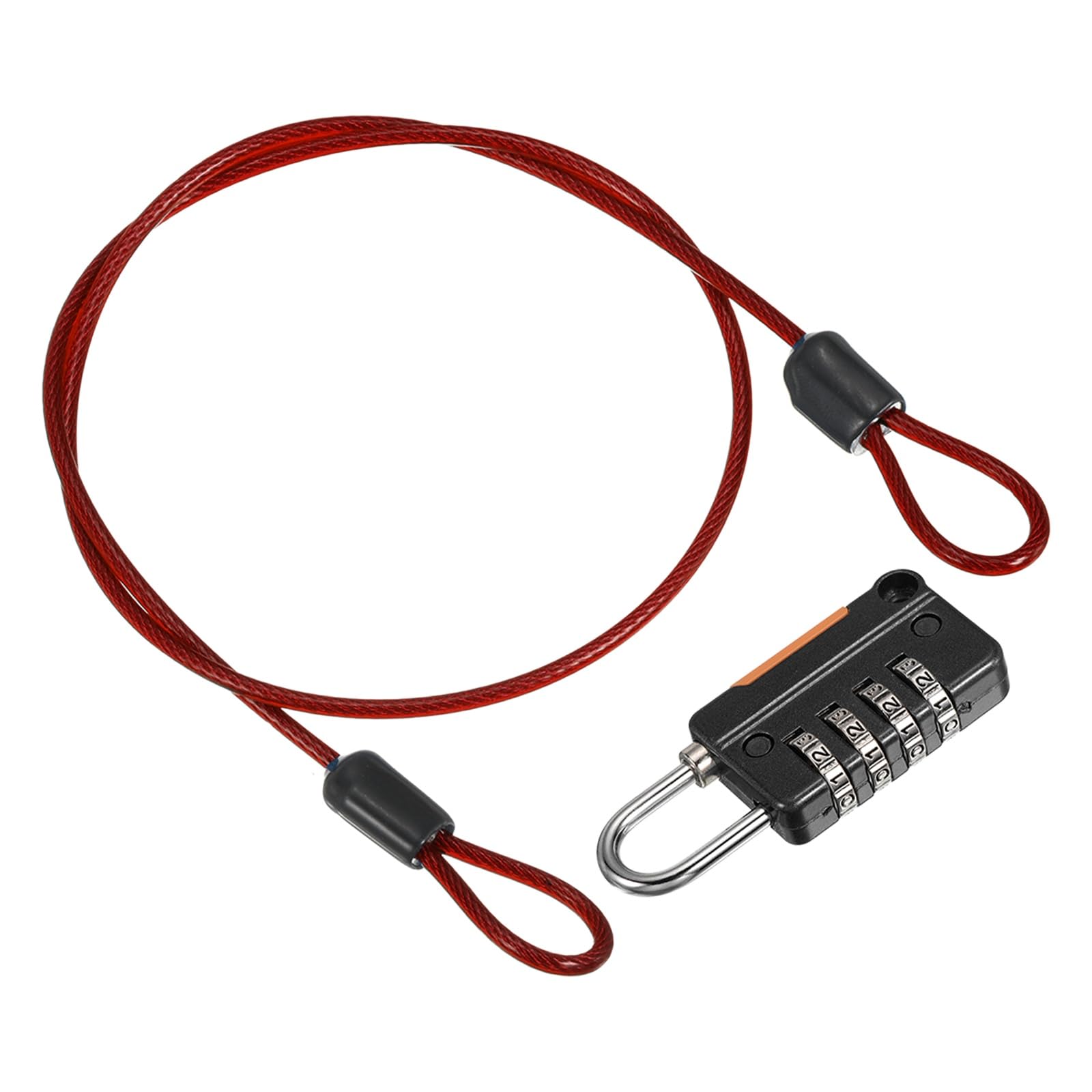 PATIKIL Security Steel Cable with 4 Digit Combination Lock, 1 Set 1.6Ft Coated Safety Wire Rope Double Loop Padlock for Outdoor Travel Luggage, Clear Red Black
